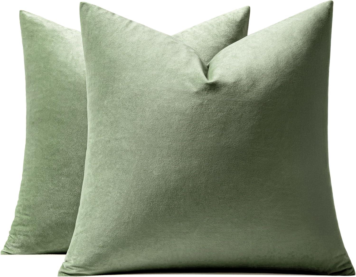 imageMIULEE Pack of 2 Velvet Soft Solid Decorative Square Throw Pillow Covers Christmas Cushion Case for Couch Sofa Bedroom Car 18x18 Inch 45x45 cm GreenSage Green