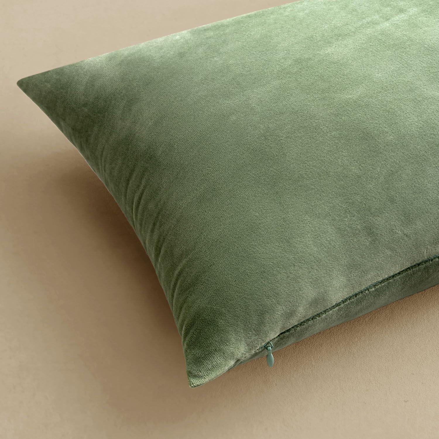 imageMIULEE Pack of 2 Velvet Soft Solid Decorative Square Throw Pillow Covers Christmas Cushion Case for Couch Sofa Bedroom Car 18x18 Inch 45x45 cm GreenSage Green