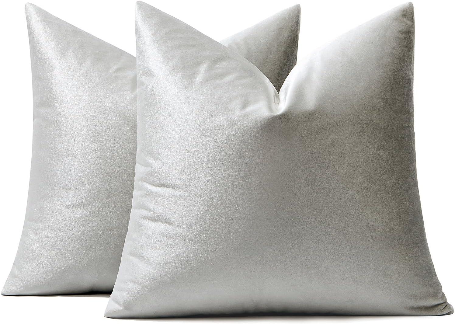 imageMIULEE Pack of 2 Velvet Soft Solid Decorative Square Throw Pillow Covers Christmas Cushion Case for Couch Sofa Bedroom Car 18x18 Inch 45x45 cm GreenSilver Gray