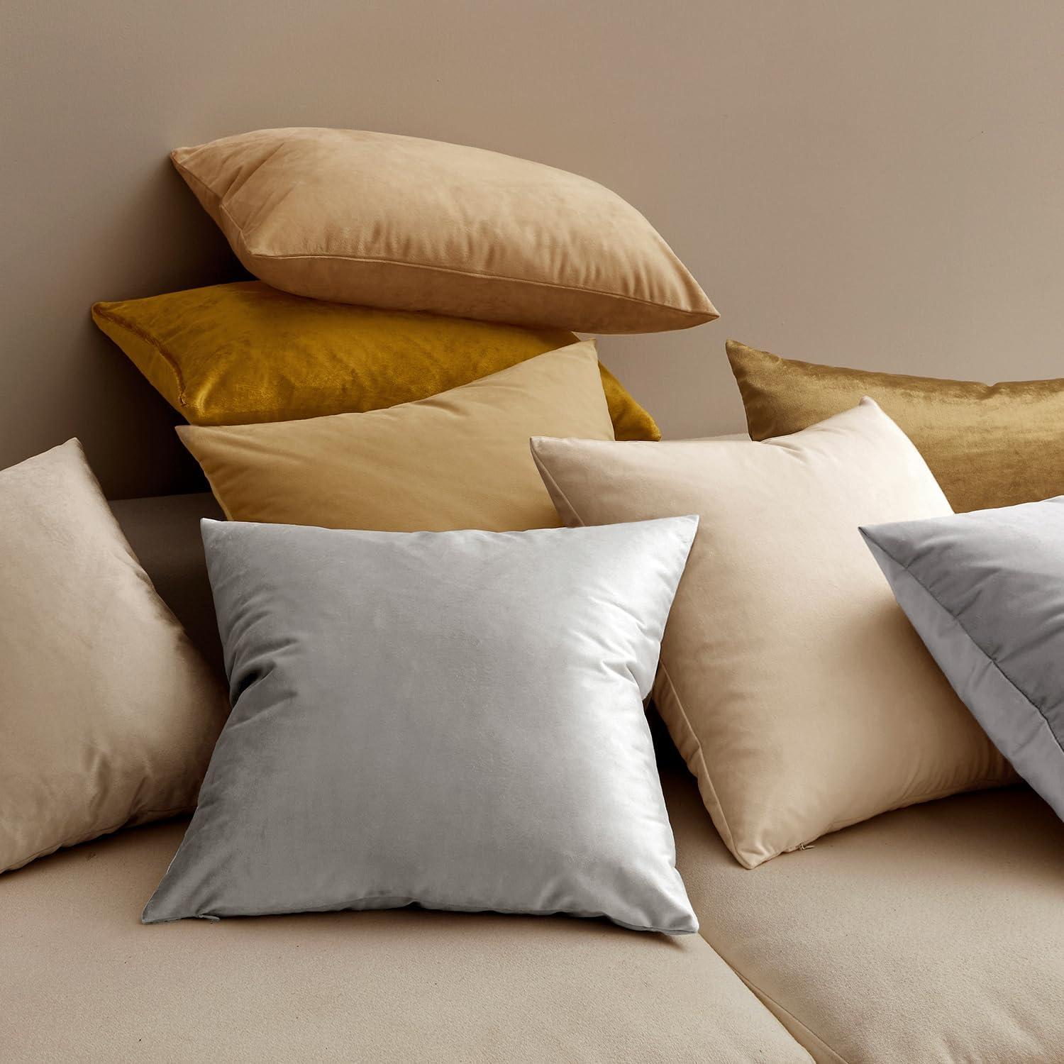 imageMIULEE Pack of 2 Velvet Soft Solid Decorative Square Throw Pillow Covers Christmas Cushion Case for Couch Sofa Bedroom Car 18x18 Inch 45x45 cm GreenSilver Gray