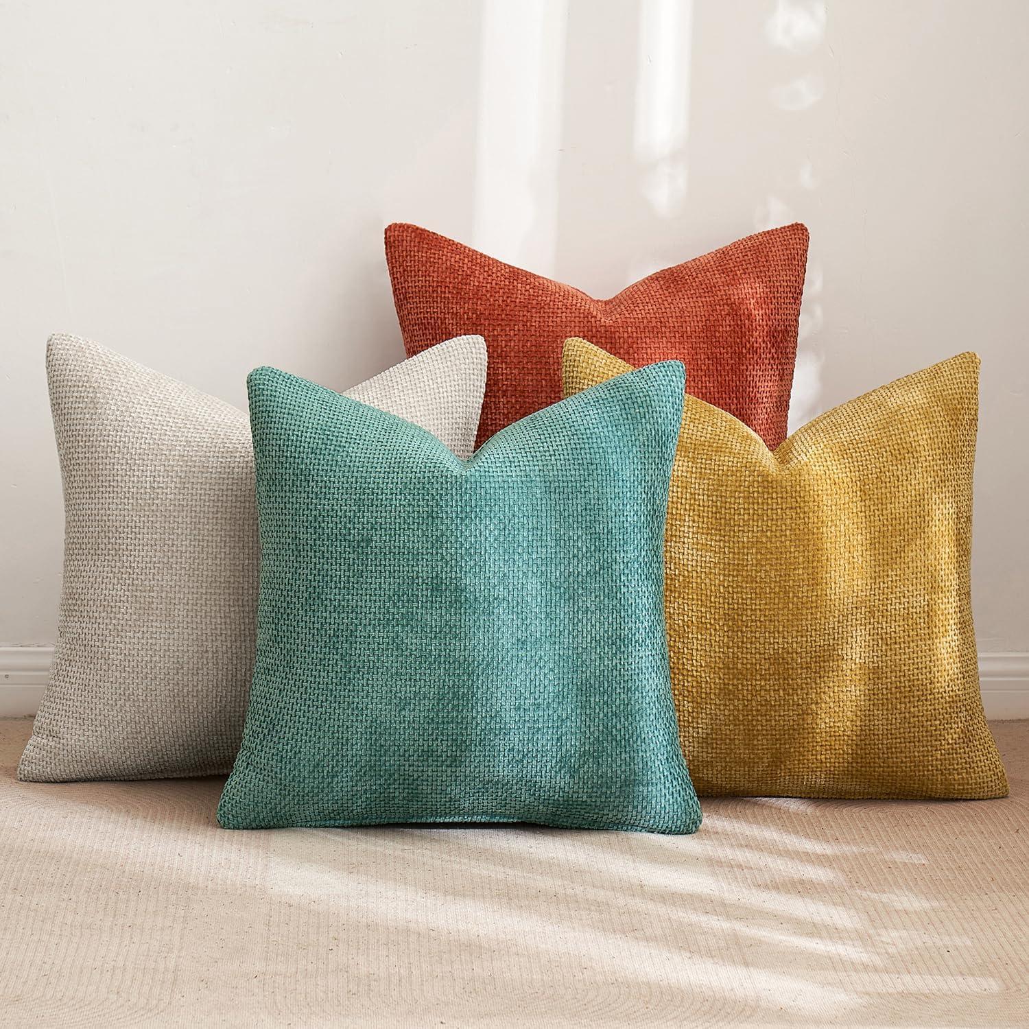 imageMIULEE Pack of 4 Couch Throw Pillow Covers 20x20 Inch Neutral Soft Decorative Chenille Pillow Covers Farmhouse Boho Cushion Covers for Mid Century Modern Home Decor Sofa Bedroom Living RoomOrange Teal