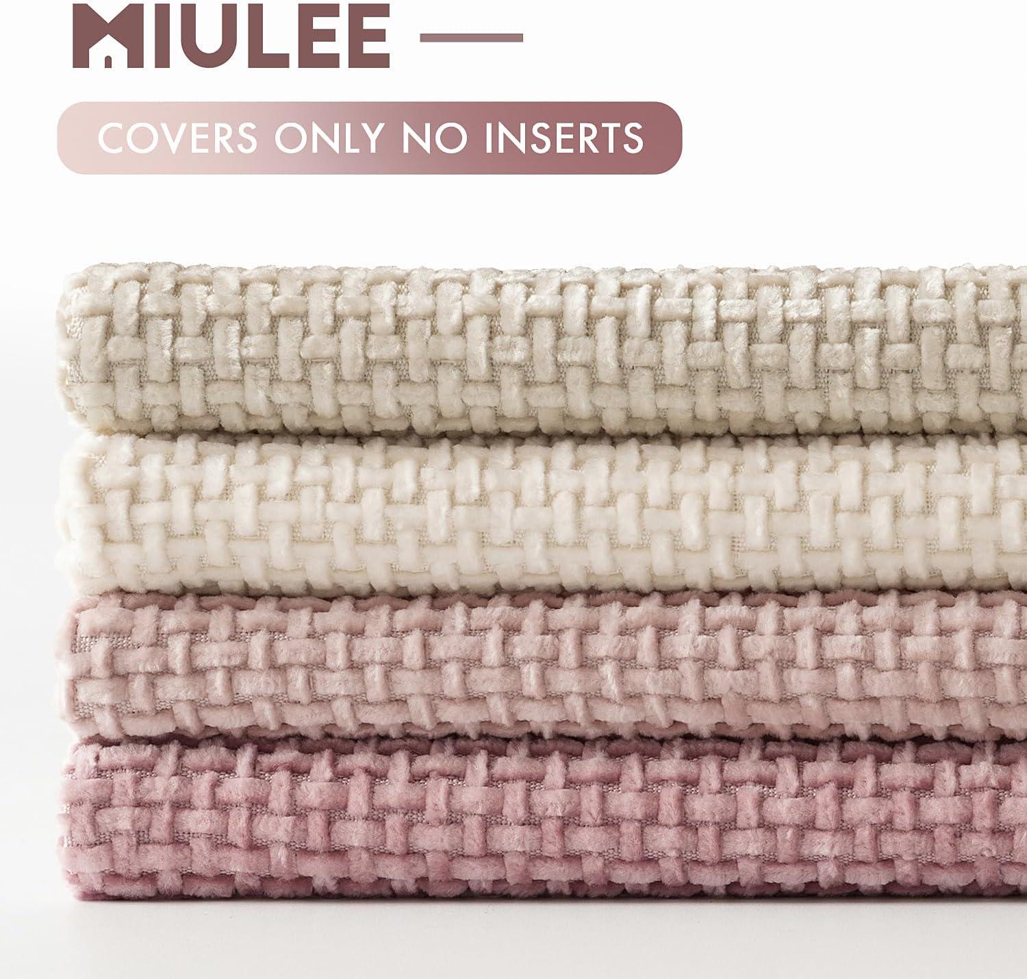 imageMIULEE Pack of 4 Couch Throw Pillow Covers 20x20 Inch Neutral Soft Decorative Chenille Pillow Covers Farmhouse Boho Cushion Covers for Mid Century Modern Home Decor Sofa Bedroom Living RoomNeutral Pink