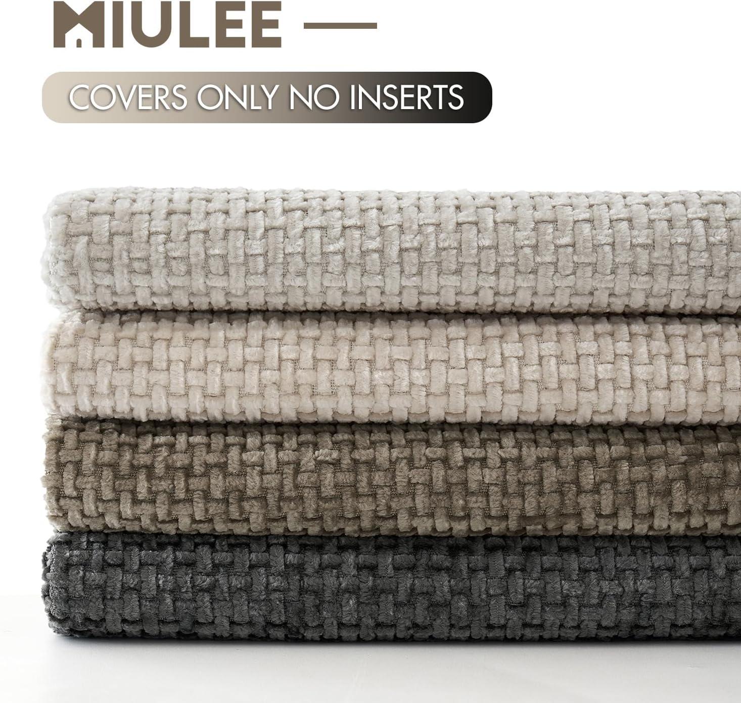 imageMIULEE Pack of 4 Couch Throw Pillow Covers 20x20 Inch Neutral Soft Decorative Chenille Pillow Covers Farmhouse Boho Cushion Covers for Mid Century Modern Home Decor Sofa Bedroom Living RoomNeutral