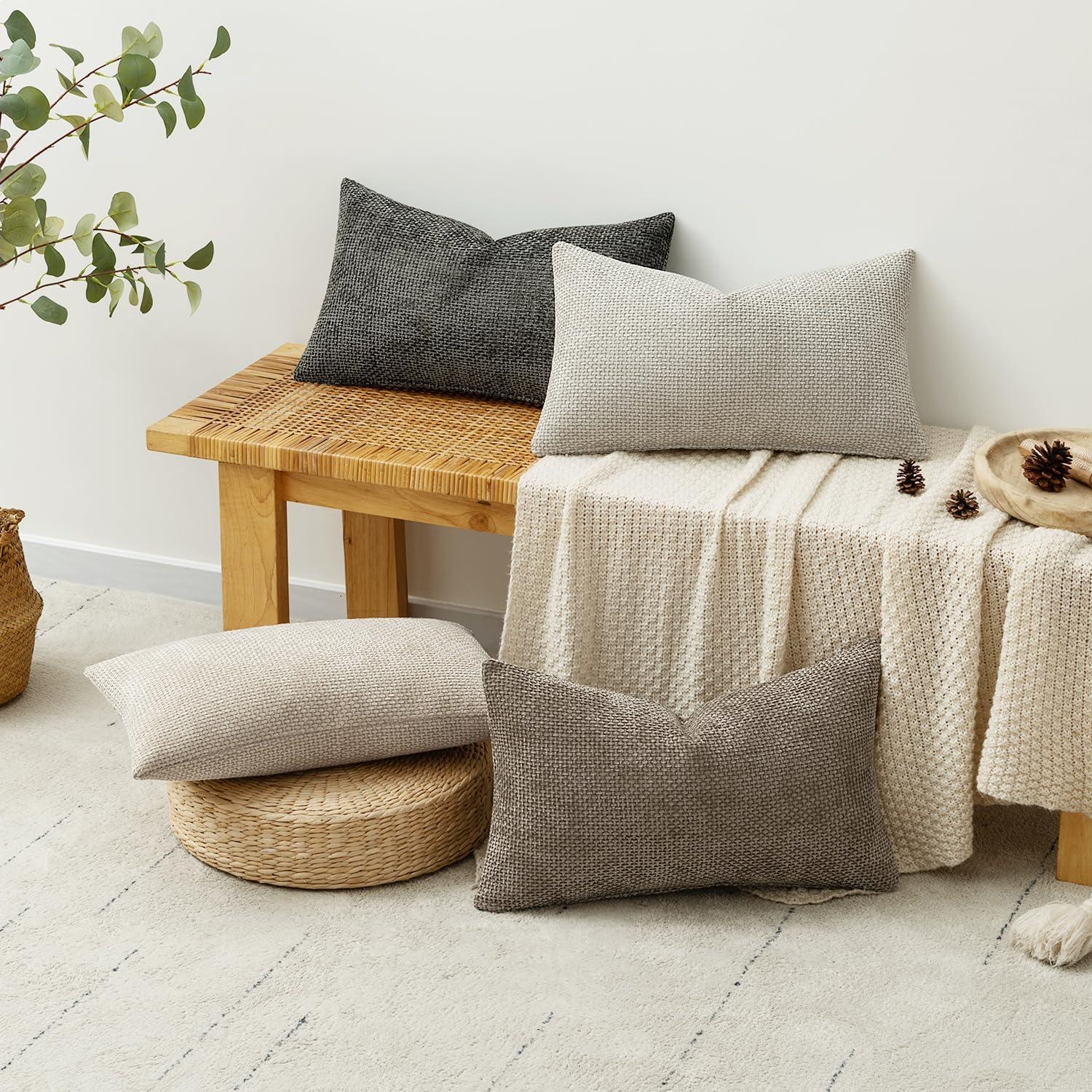 imageMIULEE Pack of 4 Couch Throw Pillow Covers 20x20 Inch Neutral Soft Decorative Chenille Pillow Covers Farmhouse Boho Cushion Covers for Mid Century Modern Home Decor Sofa Bedroom Living RoomNeutral