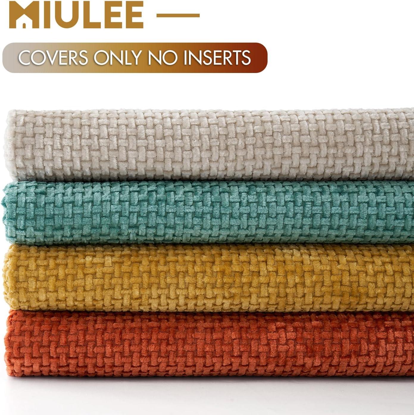 imageMIULEE Pack of 4 Couch Throw Pillow Covers 20x20 Inch Neutral Soft Decorative Chenille Pillow Covers Farmhouse Boho Cushion Covers for Mid Century Modern Home Decor Sofa Bedroom Living RoomOrange Teal