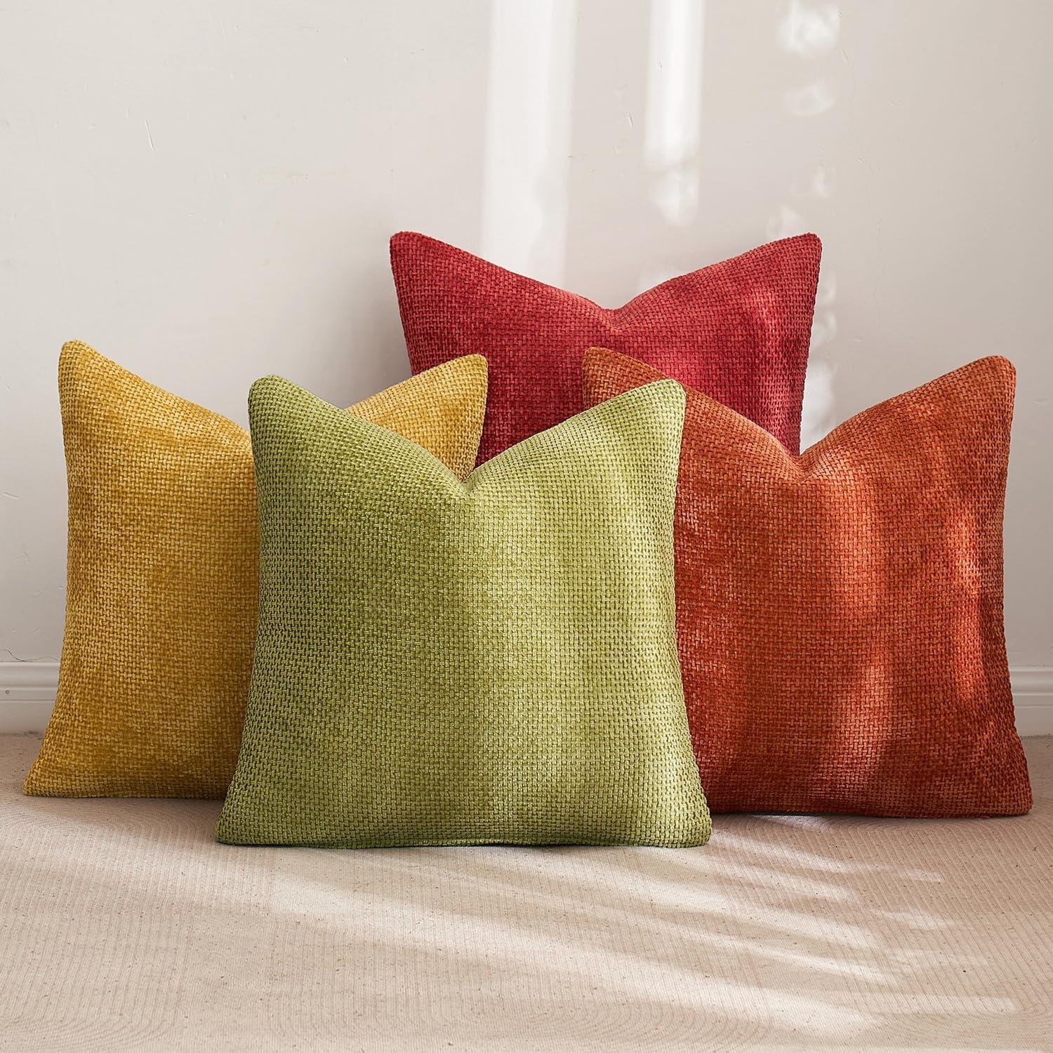 imageMIULEE Pack of 4 Couch Throw Pillow Covers 20x20 Inch Neutral Soft Decorative Chenille Pillow Covers Farmhouse Boho Cushion Covers for Mid Century Modern Home Decor Sofa Bedroom Living RoomYellow Orange