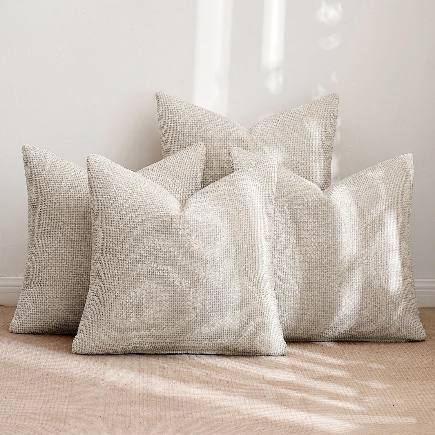 imageMIULEE Pack of 4 Couch Throw Pillow Covers 20x20 Inch Neutral Soft Decorative Chenille Pillow Covers Farmhouse Boho Cushion Covers for Mid Century Modern Home Decor Sofa Bedroom Living RoomCream