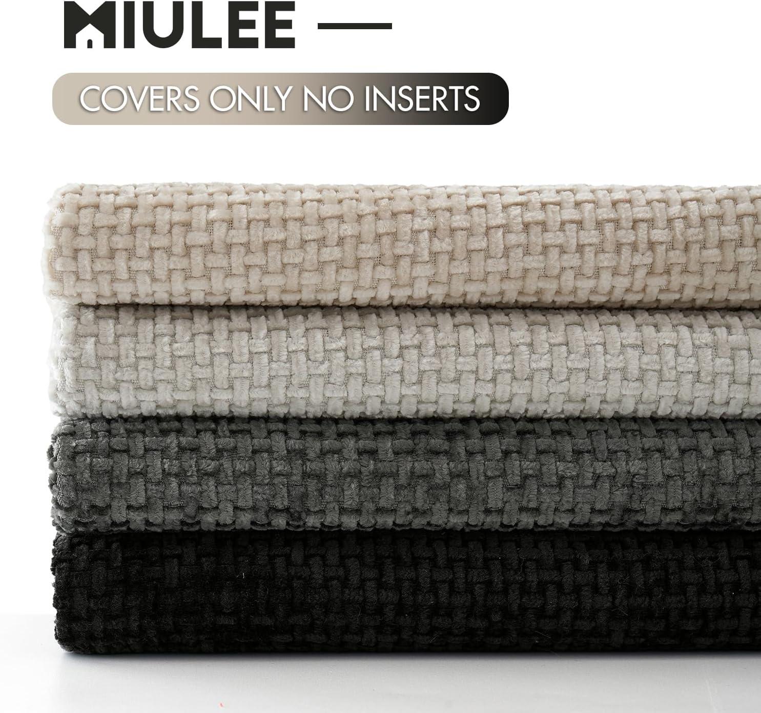 imageMIULEE Pack of 4 Couch Throw Pillow Covers 20x20 Inch Neutral Soft Decorative Chenille Pillow Covers Farmhouse Boho Cushion Covers for Mid Century Modern Home Decor Sofa Bedroom Living RoomNeutral CreamGrey