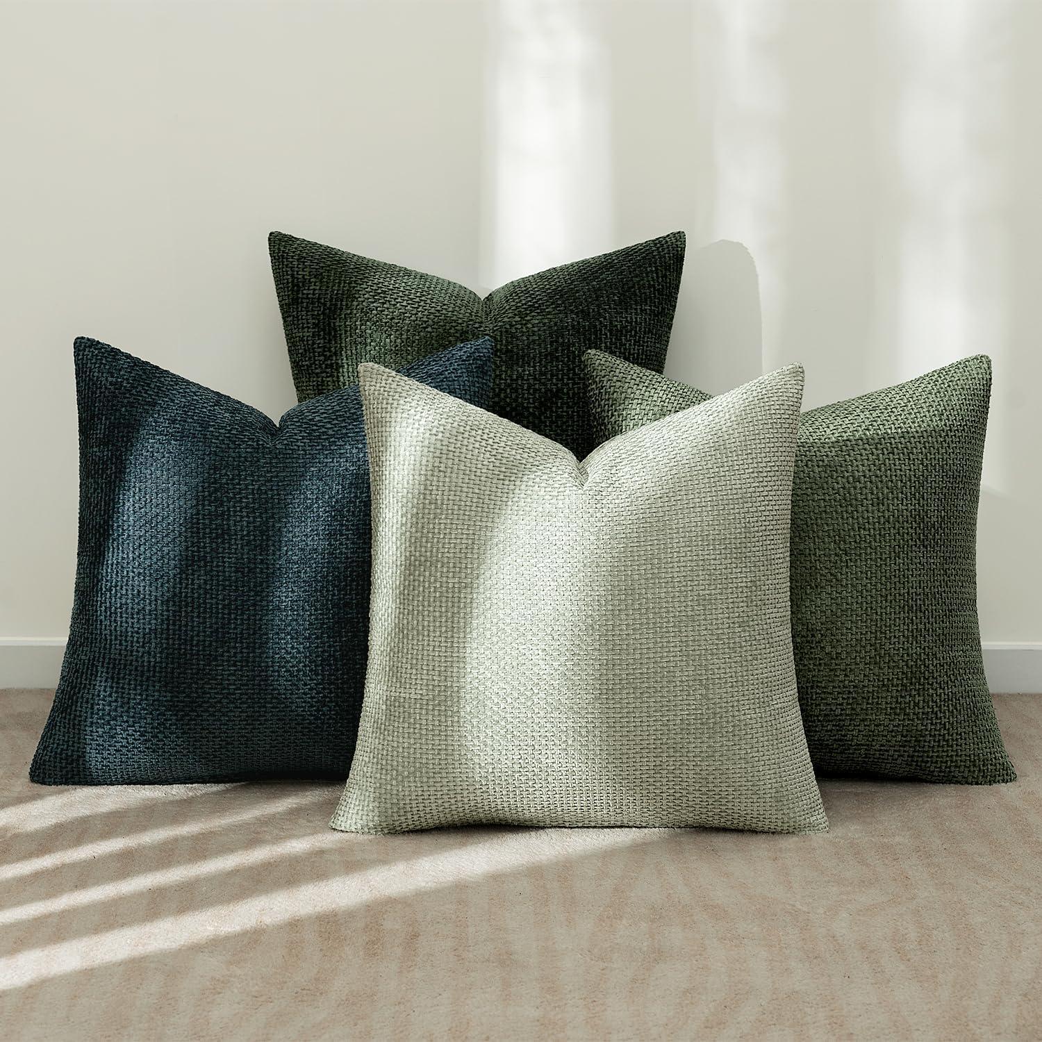 imageMIULEE Pack of 4 Couch Throw Pillow Covers 20x20 Inch Neutral Soft Decorative Chenille Pillow Covers Farmhouse Boho Cushion Covers for Mid Century Modern Home Decor Sofa Bedroom Living RoomGreen Forest