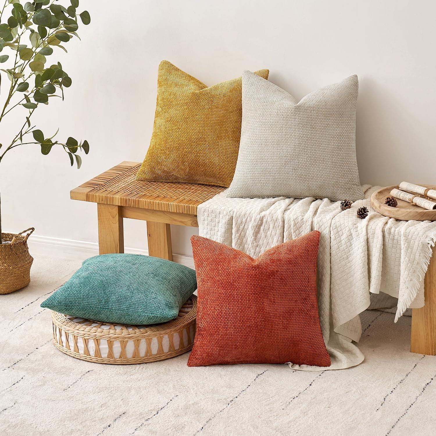imageMIULEE Pack of 4 Couch Throw Pillow Covers 20x20 Inch Neutral Soft Decorative Chenille Pillow Covers Farmhouse Boho Cushion Covers for Mid Century Modern Home Decor Sofa Bedroom Living RoomOrange Teal
