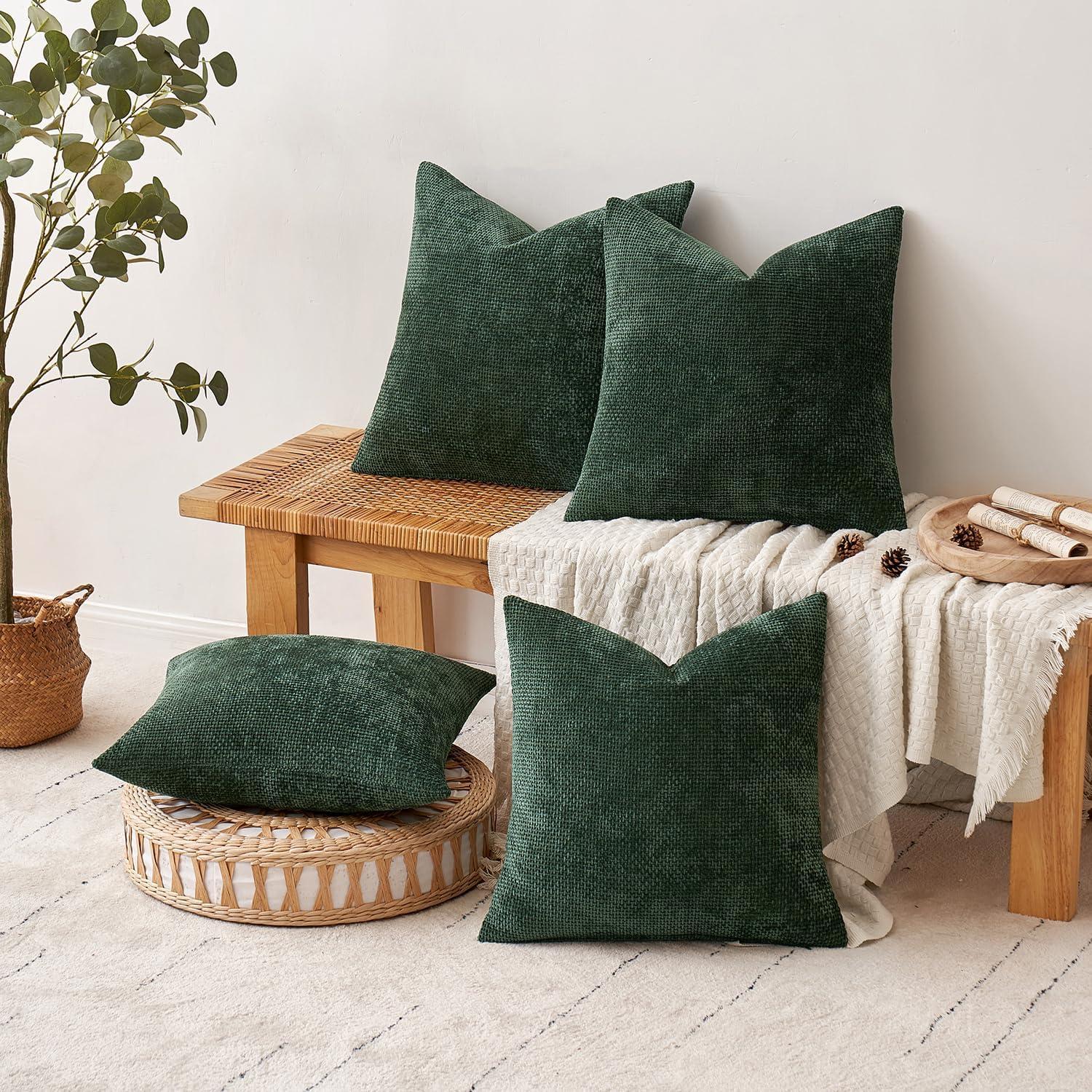 imageMIULEE Pack of 4 Couch Throw Pillow Covers 20x20 Inch Neutral Soft Decorative Chenille Pillow Covers Farmhouse Boho Cushion Covers for Mid Century Modern Home Decor Sofa Bedroom Living RoomChristmas Green