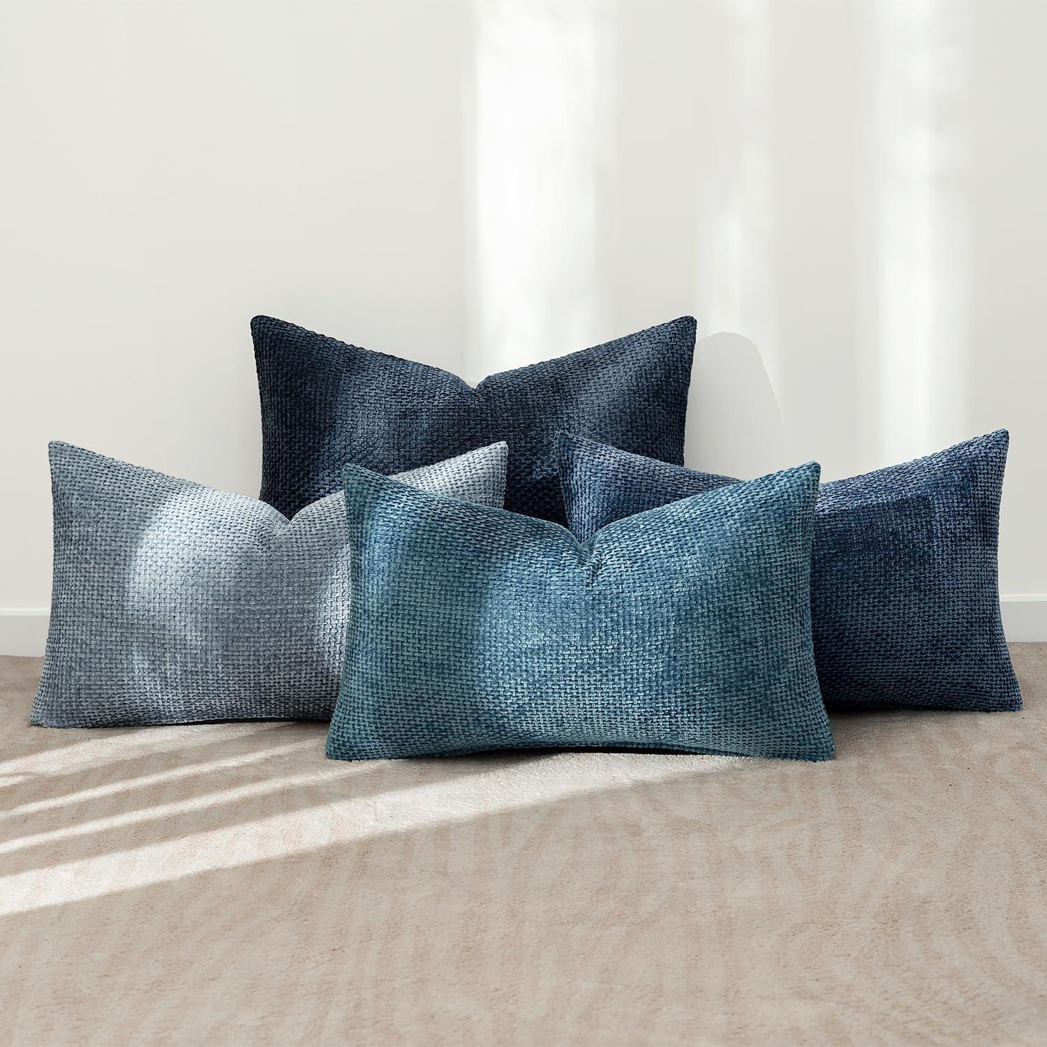 imageMIULEE Pack of 4 Couch Throw Pillow Covers 20x20 Inch Neutral Soft Decorative Chenille Pillow Covers Farmhouse Boho Cushion Covers for Mid Century Modern Home Decor Sofa Bedroom Living RoomNeutral Blue