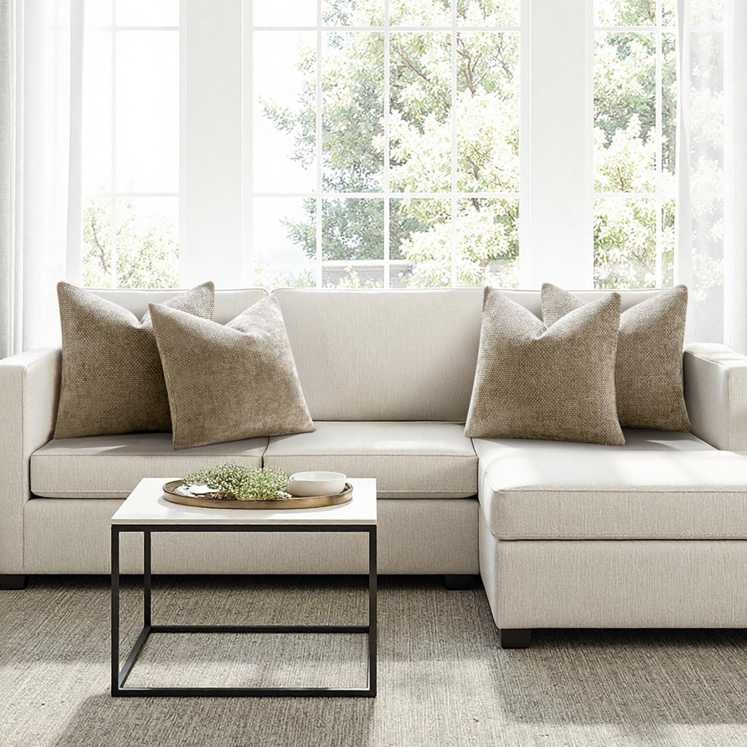 imageMIULEE Pack of 4 Couch Throw Pillow Covers 20x20 Inch Neutral Soft Decorative Chenille Pillow Covers Farmhouse Boho Cushion Covers for Mid Century Modern Home Decor Sofa Bedroom Living RoomKhaki