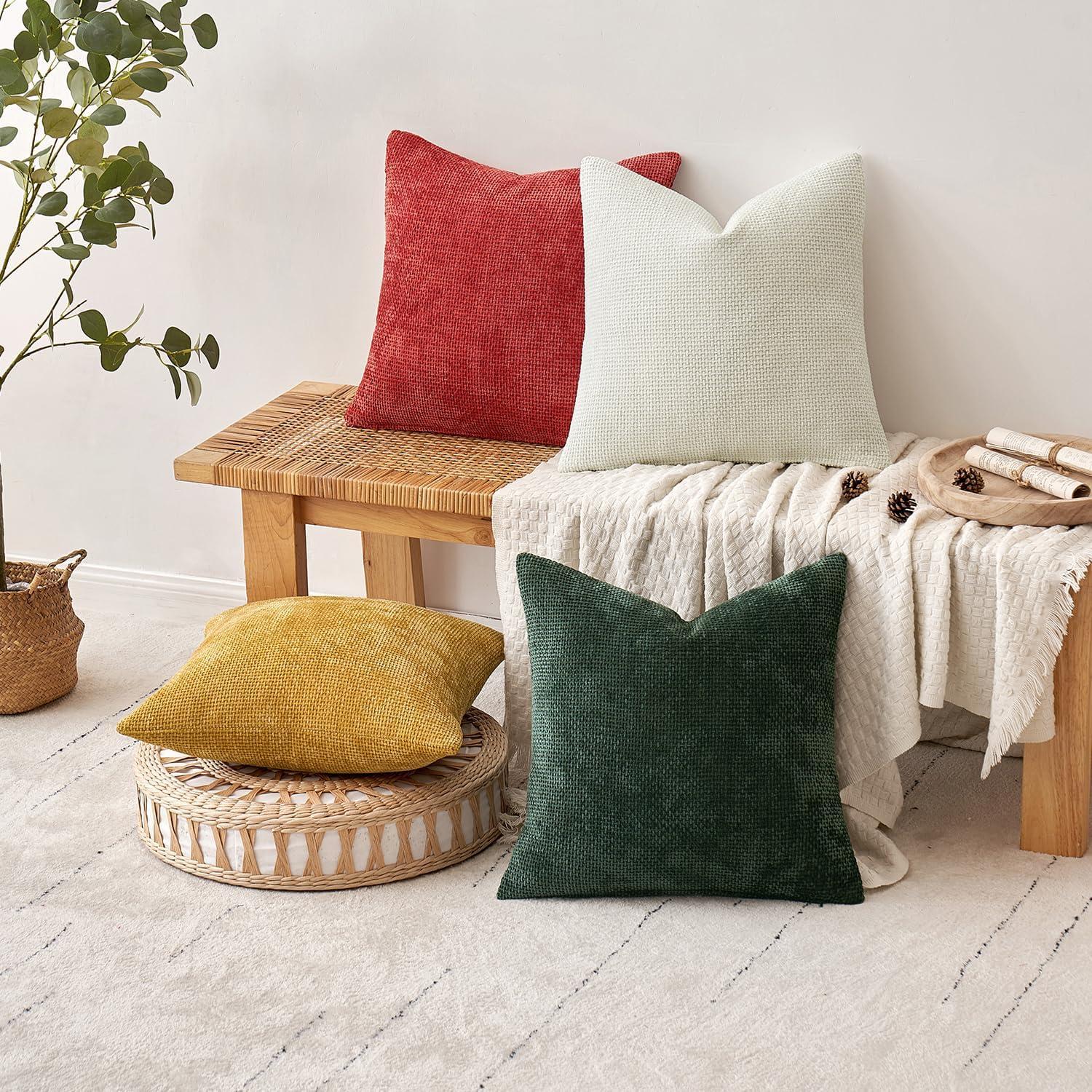 imageMIULEE Pack of 4 Couch Throw Pillow Covers 20x20 Inch Neutral Soft Decorative Chenille Pillow Covers Farmhouse Boho Cushion Covers for Mid Century Modern Home Decor Sofa Bedroom Living RoomChristmas RedGreen