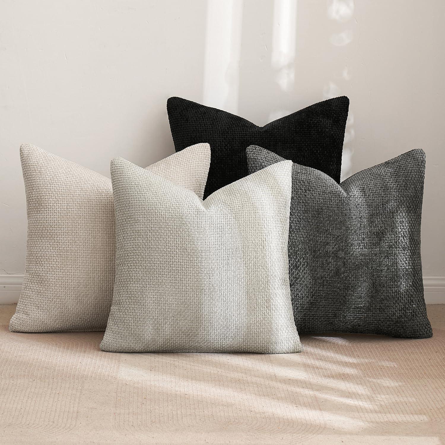 imageMIULEE Pack of 4 Couch Throw Pillow Covers 20x20 Inch Neutral Soft Decorative Chenille Pillow Covers Farmhouse Boho Cushion Covers for Mid Century Modern Home Decor Sofa Bedroom Living RoomNeutral CreamGrey