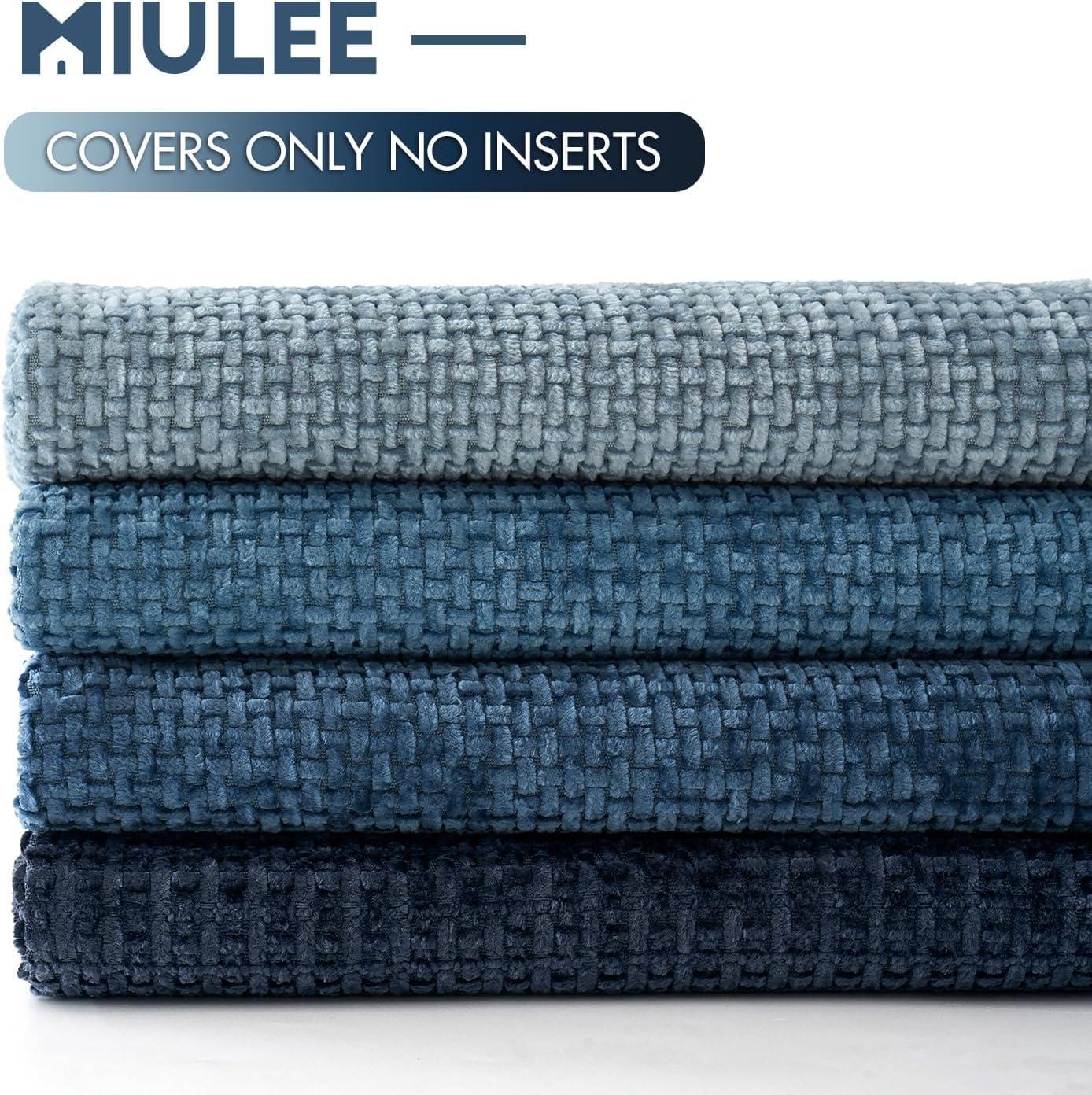 imageMIULEE Pack of 4 Couch Throw Pillow Covers 20x20 Inch Neutral Soft Decorative Chenille Pillow Covers Farmhouse Boho Cushion Covers for Mid Century Modern Home Decor Sofa Bedroom Living RoomNeutral Blue