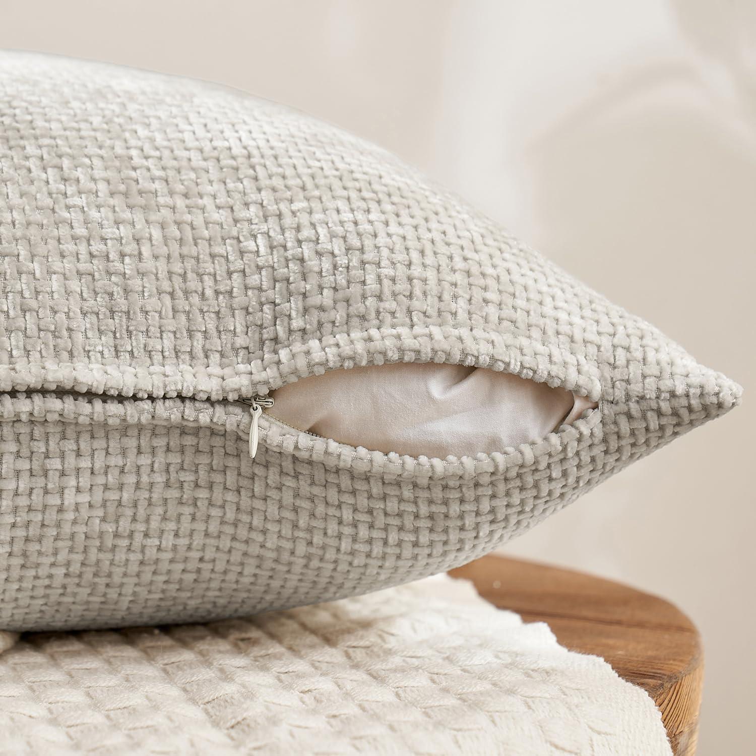 imageMIULEE Pack of 4 Couch Throw Pillow Covers 20x20 Inch Neutral Soft Decorative Chenille Pillow Covers Farmhouse Boho Cushion Covers for Mid Century Modern Home Decor Sofa Bedroom Living RoomNeutral CreamGrey