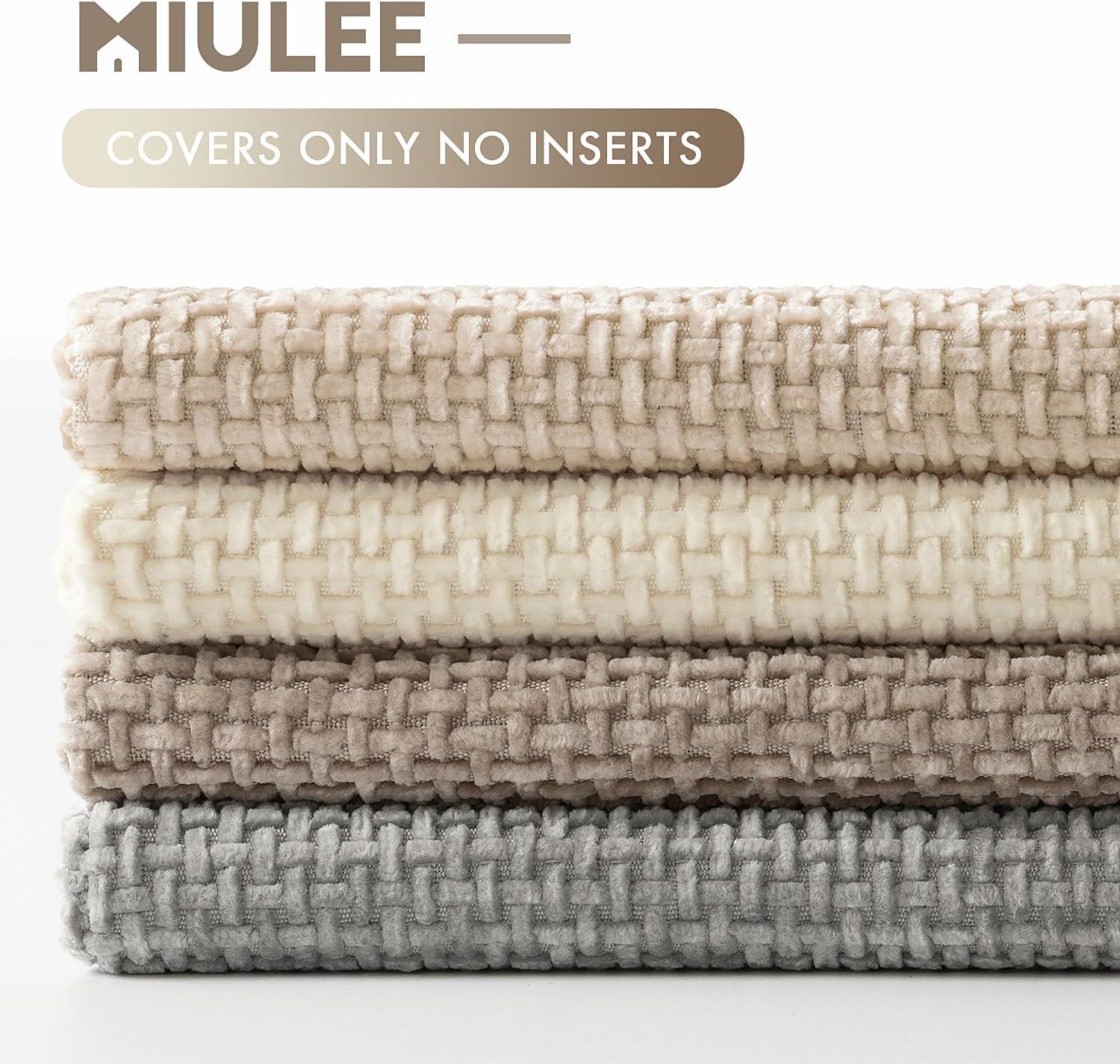 imageMIULEE Pack of 4 Couch Throw Pillow Covers 20x20 Inch Neutral Soft Decorative Chenille Pillow Covers Farmhouse Boho Cushion Covers for Mid Century Modern Home Decor Sofa Bedroom Living RoomNeutral BeigeBrown