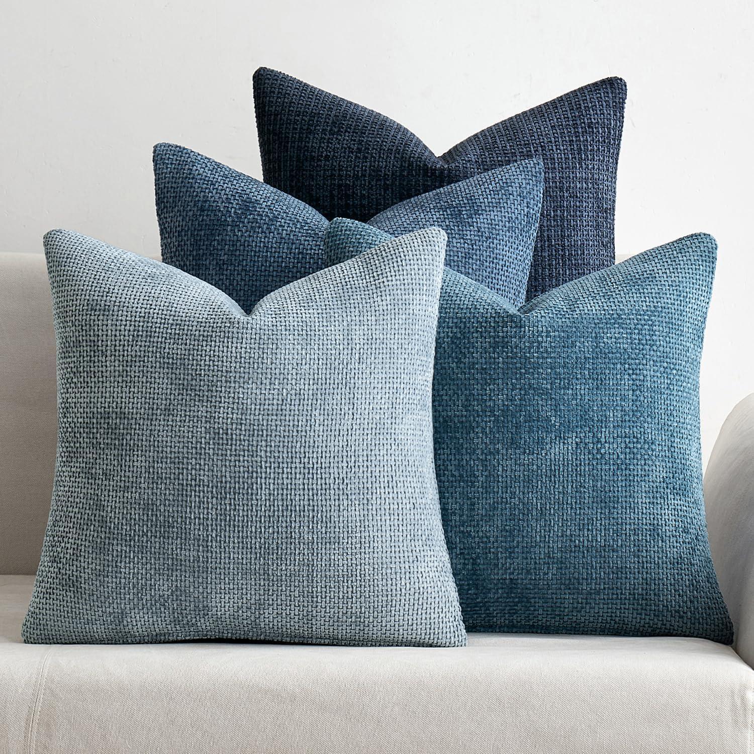imageMIULEE Pack of 4 Couch Throw Pillow Covers 20x20 Inch Neutral Soft Decorative Chenille Pillow Covers Farmhouse Boho Cushion Covers for Mid Century Modern Home Decor Sofa Bedroom Living RoomNeutral Blue