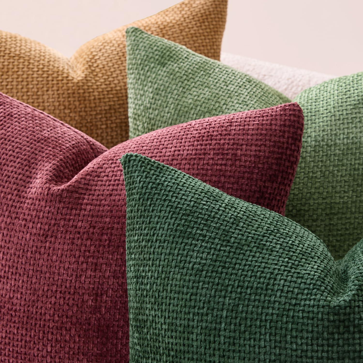 imageMIULEE Pack of 4 Couch Throw Pillow Covers 20x20 Inch Neutral Soft Decorative Chenille Pillow Covers Farmhouse Boho Cushion Covers for Mid Century Modern Home Decor Sofa Bedroom Living RoomChristmas Dark Green