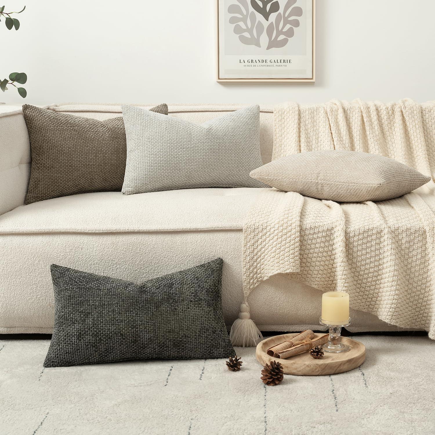 imageMIULEE Pack of 4 Couch Throw Pillow Covers 20x20 Inch Neutral Soft Decorative Chenille Pillow Covers Farmhouse Boho Cushion Covers for Mid Century Modern Home Decor Sofa Bedroom Living RoomNeutral