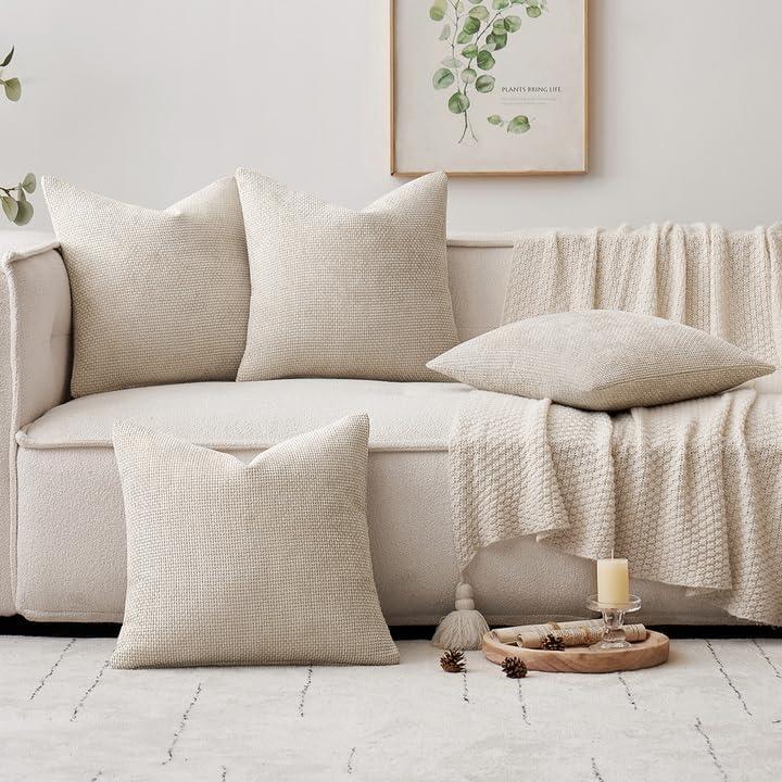 imageMIULEE Pack of 4 Couch Throw Pillow Covers 20x20 Inch Neutral Soft Decorative Chenille Pillow Covers Farmhouse Boho Cushion Covers for Mid Century Modern Home Decor Sofa Bedroom Living RoomCream