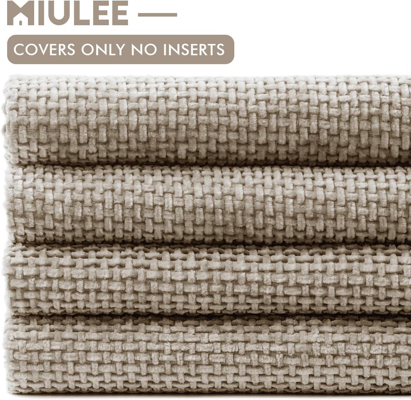 imageMIULEE Pack of 4 Couch Throw Pillow Covers 20x20 Inch Neutral Soft Decorative Chenille Pillow Covers Farmhouse Boho Cushion Covers for Mid Century Modern Home Decor Sofa Bedroom Living RoomKhaki