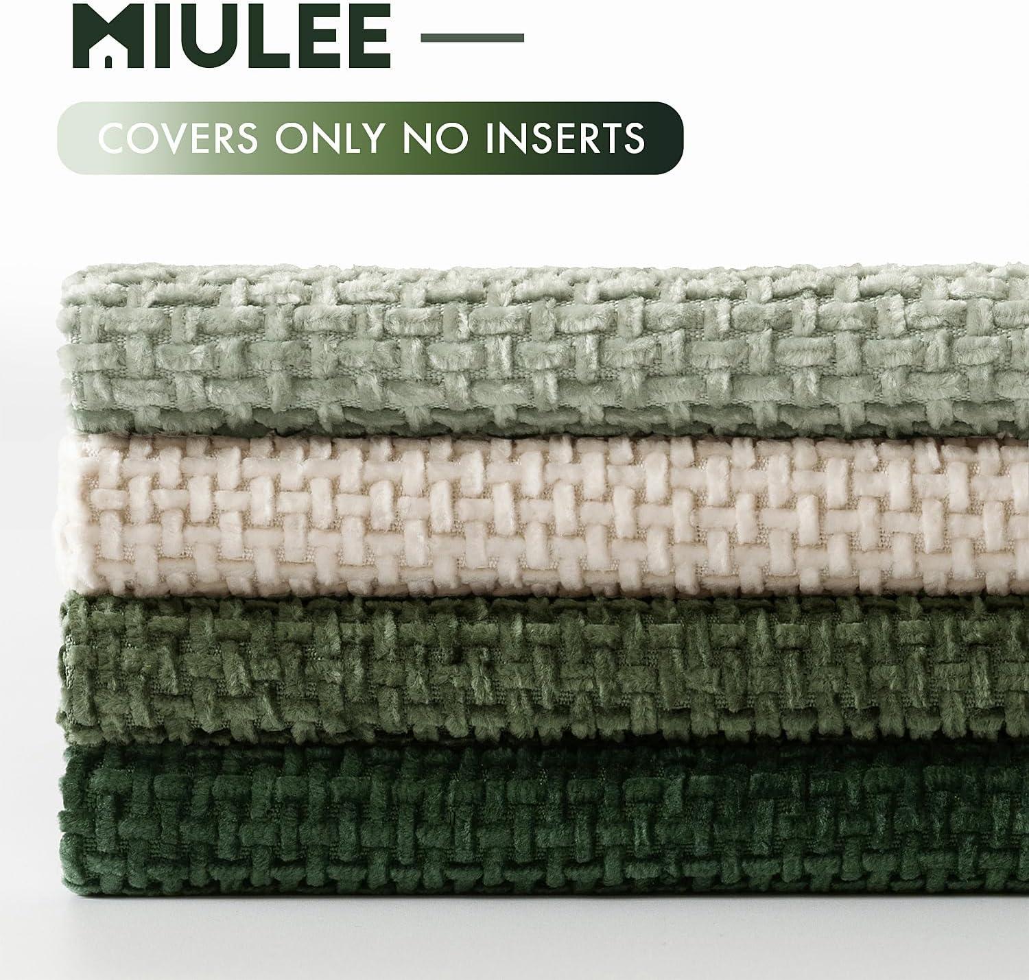 imageMIULEE Pack of 4 Couch Throw Pillow Covers 20x20 Inch Neutral Soft Decorative Chenille Pillow Covers Farmhouse Boho Cushion Covers for Mid Century Modern Home Decor Sofa Bedroom Living RoomNeutral Green