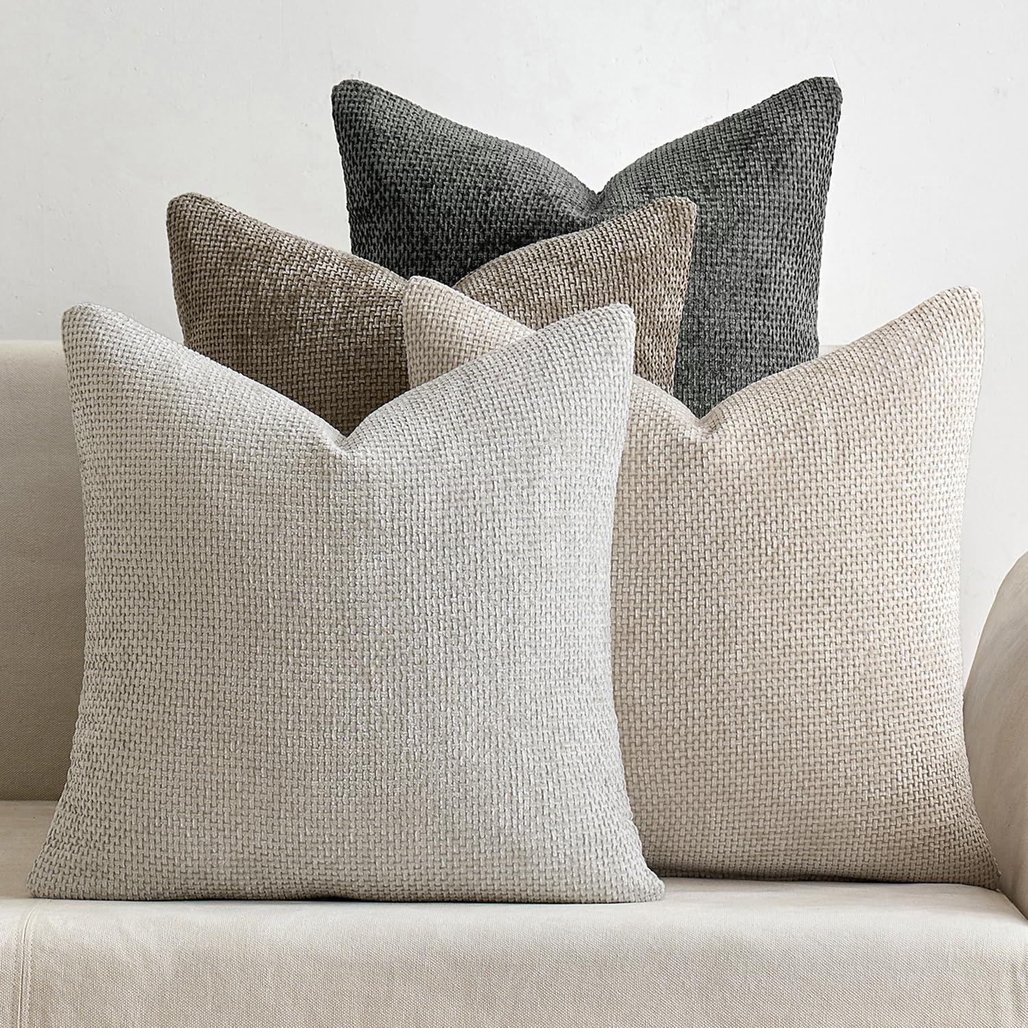 imageMIULEE Pack of 4 Couch Throw Pillow Covers 20x20 Inch Neutral Soft Decorative Chenille Pillow Covers Farmhouse Boho Cushion Covers for Mid Century Modern Home Decor Sofa Bedroom Living RoomNeutral