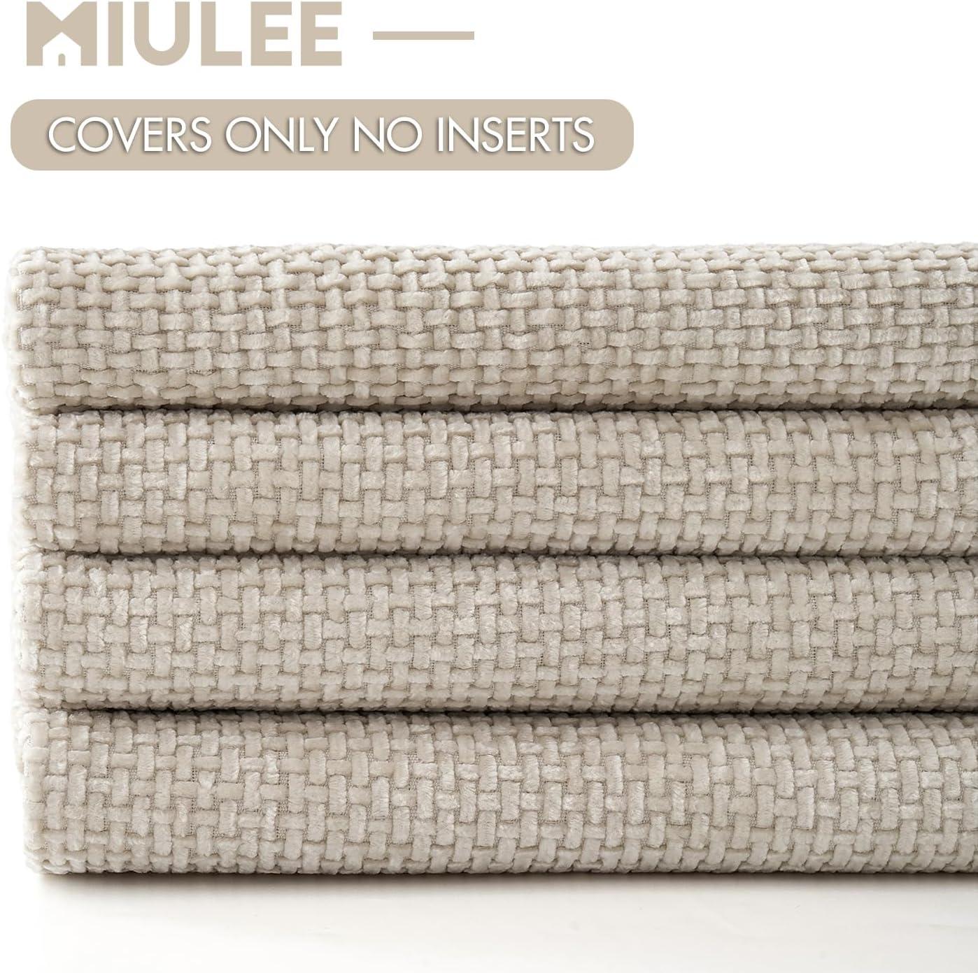 imageMIULEE Pack of 4 Couch Throw Pillow Covers 20x20 Inch Neutral Soft Decorative Chenille Pillow Covers Farmhouse Boho Cushion Covers for Mid Century Modern Home Decor Sofa Bedroom Living RoomCream
