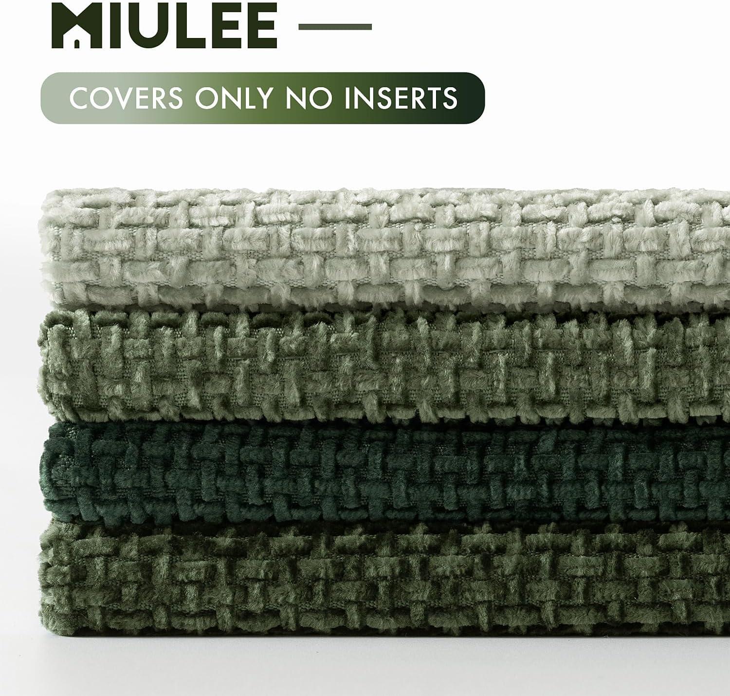 imageMIULEE Pack of 4 Couch Throw Pillow Covers 20x20 Inch Neutral Soft Decorative Chenille Pillow Covers Farmhouse Boho Cushion Covers for Mid Century Modern Home Decor Sofa Bedroom Living RoomGreen