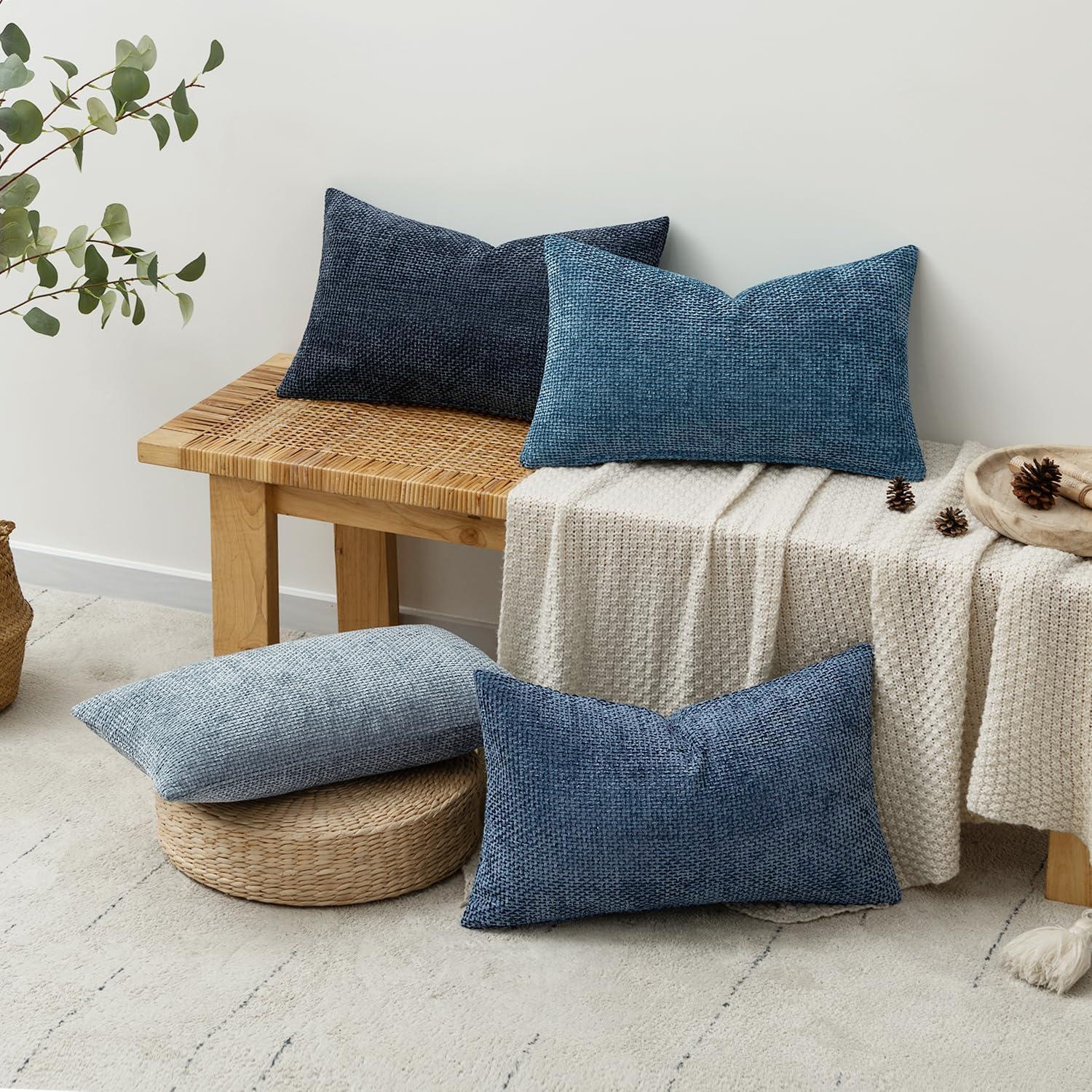 imageMIULEE Pack of 4 Couch Throw Pillow Covers 20x20 Inch Neutral Soft Decorative Chenille Pillow Covers Farmhouse Boho Cushion Covers for Mid Century Modern Home Decor Sofa Bedroom Living RoomNeutral Blue