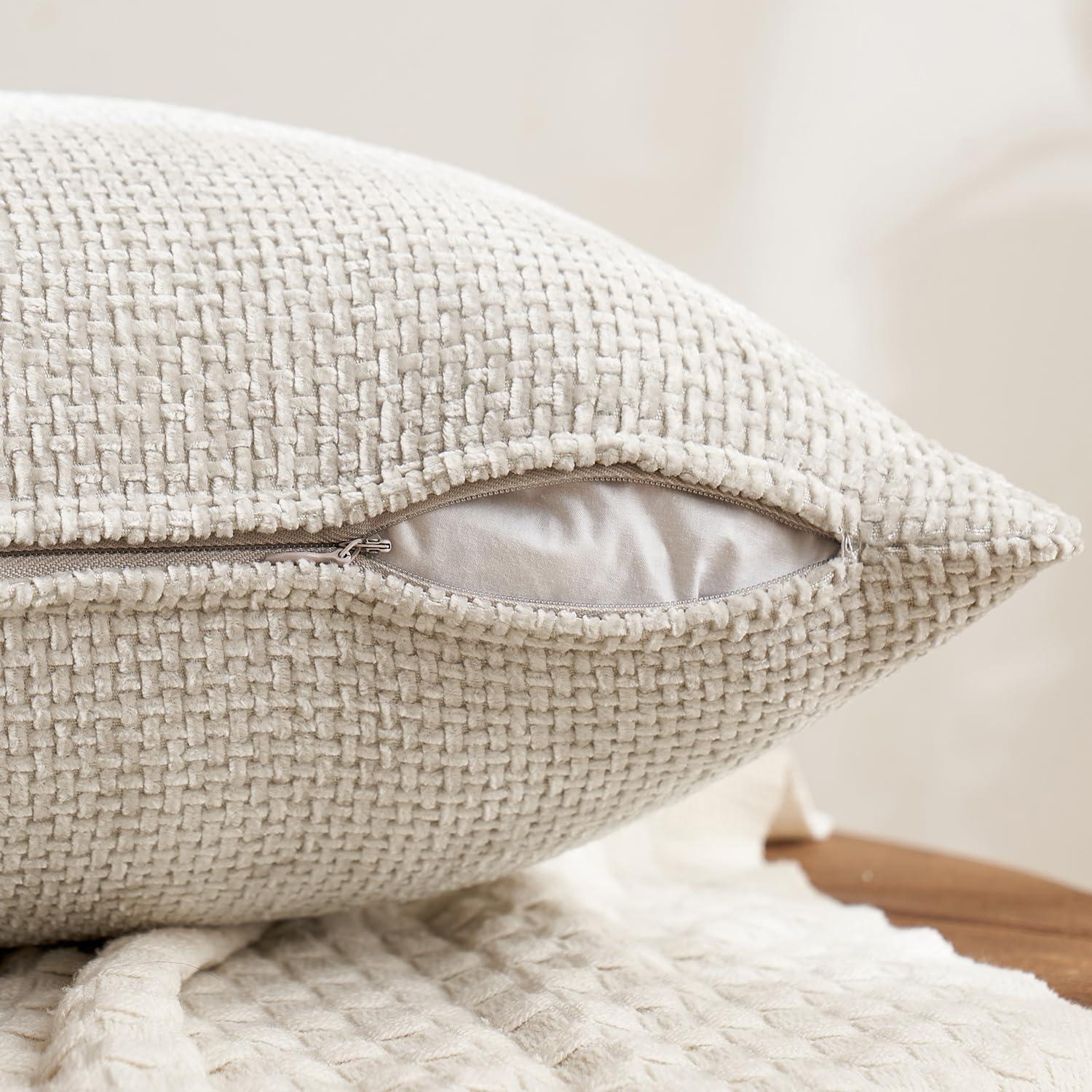 imageMIULEE Pack of 4 Couch Throw Pillow Covers 20x20 Inch Neutral Soft Decorative Chenille Pillow Covers Farmhouse Boho Cushion Covers for Mid Century Modern Home Decor Sofa Bedroom Living RoomNeutral Pink
