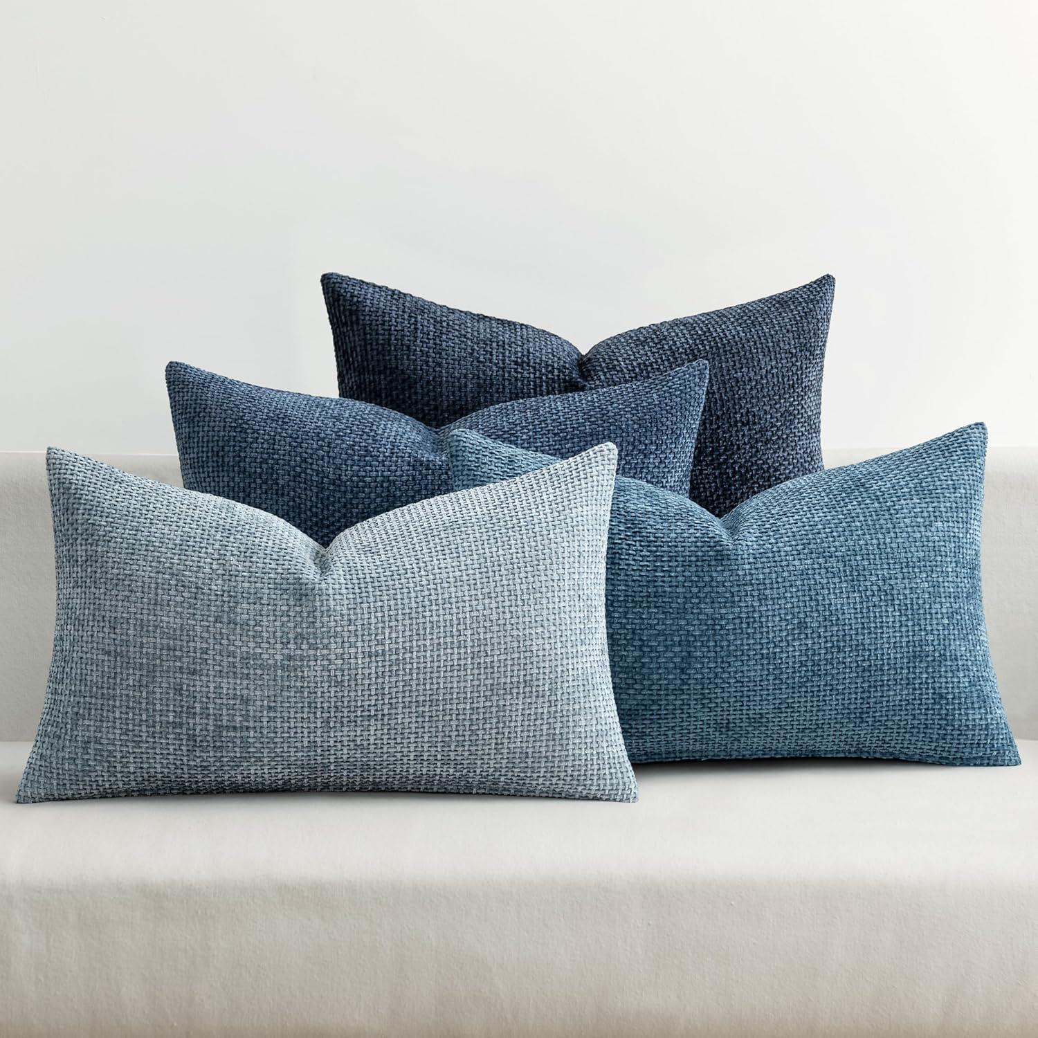 imageMIULEE Pack of 4 Couch Throw Pillow Covers 20x20 Inch Neutral Soft Decorative Chenille Pillow Covers Farmhouse Boho Cushion Covers for Mid Century Modern Home Decor Sofa Bedroom Living RoomNeutral Blue
