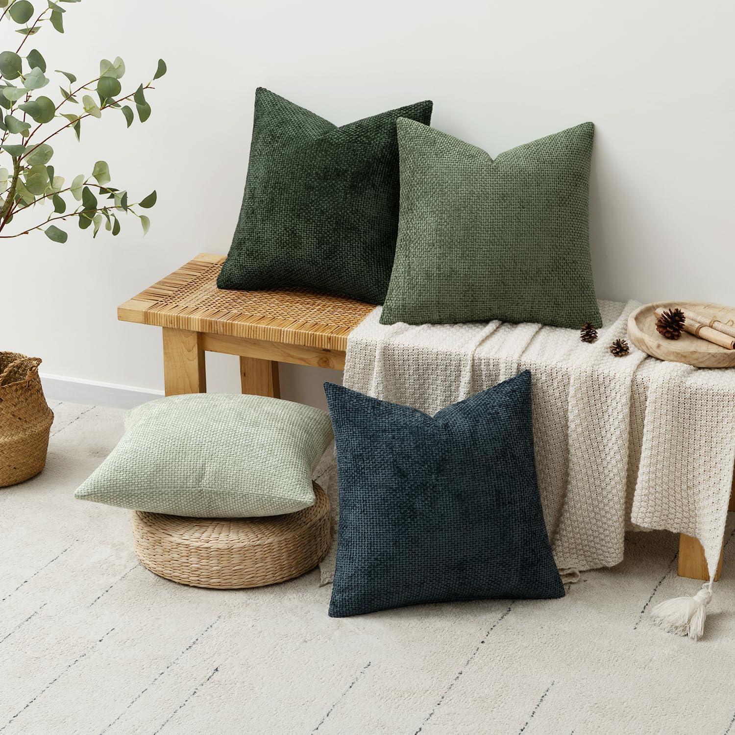 imageMIULEE Pack of 4 Couch Throw Pillow Covers 20x20 Inch Neutral Soft Decorative Chenille Pillow Covers Farmhouse Boho Cushion Covers for Mid Century Modern Home Decor Sofa Bedroom Living RoomGreen Forest
