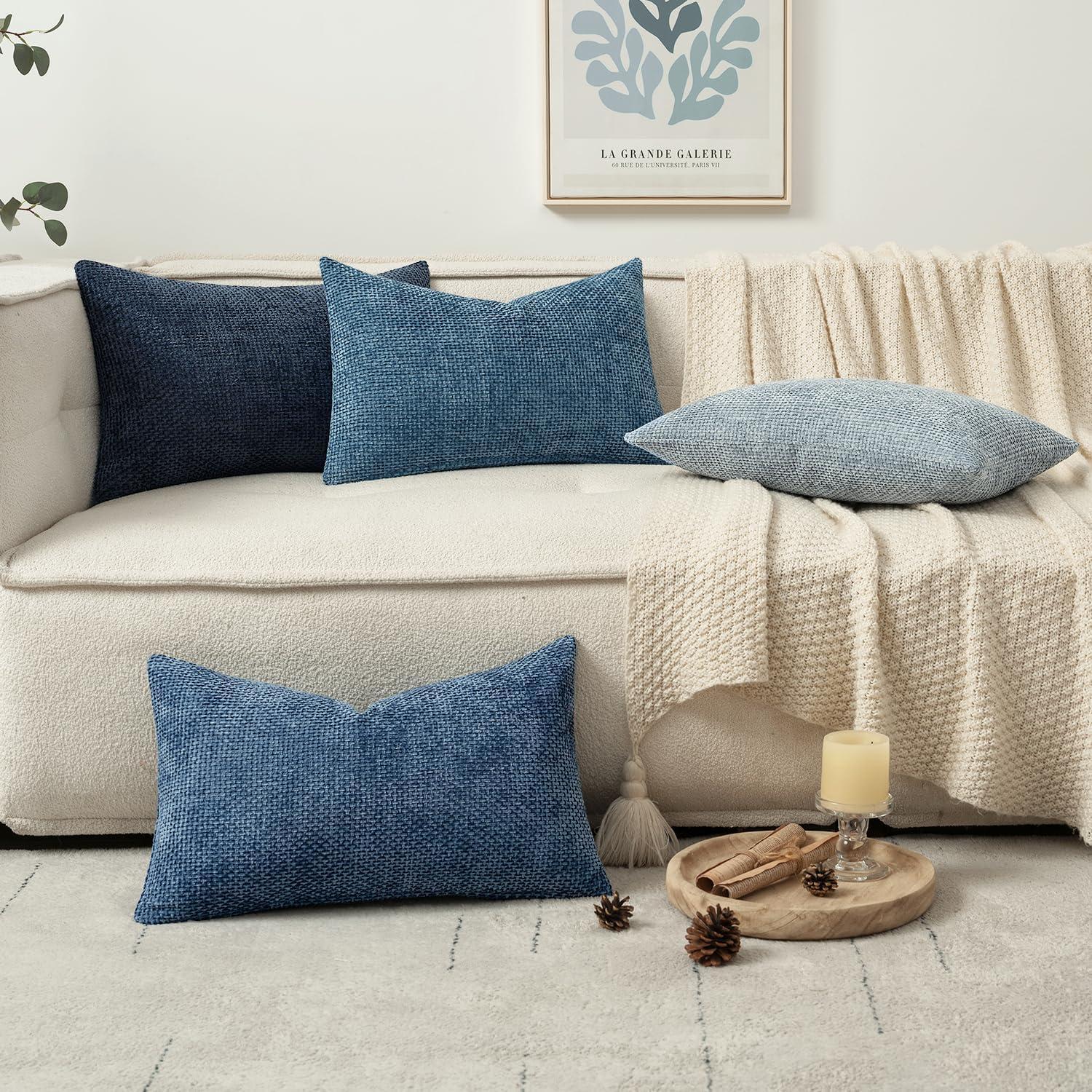 imageMIULEE Pack of 4 Couch Throw Pillow Covers 20x20 Inch Neutral Soft Decorative Chenille Pillow Covers Farmhouse Boho Cushion Covers for Mid Century Modern Home Decor Sofa Bedroom Living RoomNeutral Blue