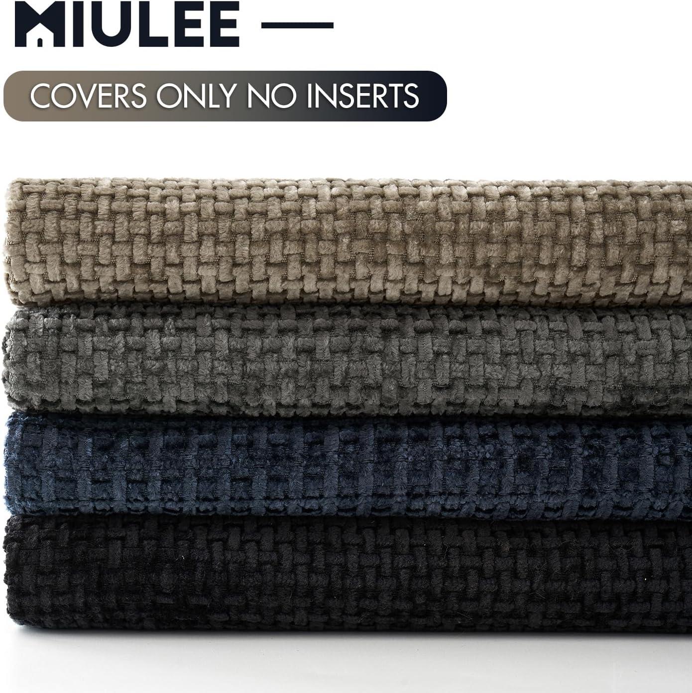 imageMIULEE Pack of 4 Couch Throw Pillow Covers 20x20 Inch Neutral Soft Decorative Chenille Pillow Covers Farmhouse Boho Cushion Covers for Mid Century Modern Home Decor Sofa Bedroom Living RoomNeutral NavyGrey