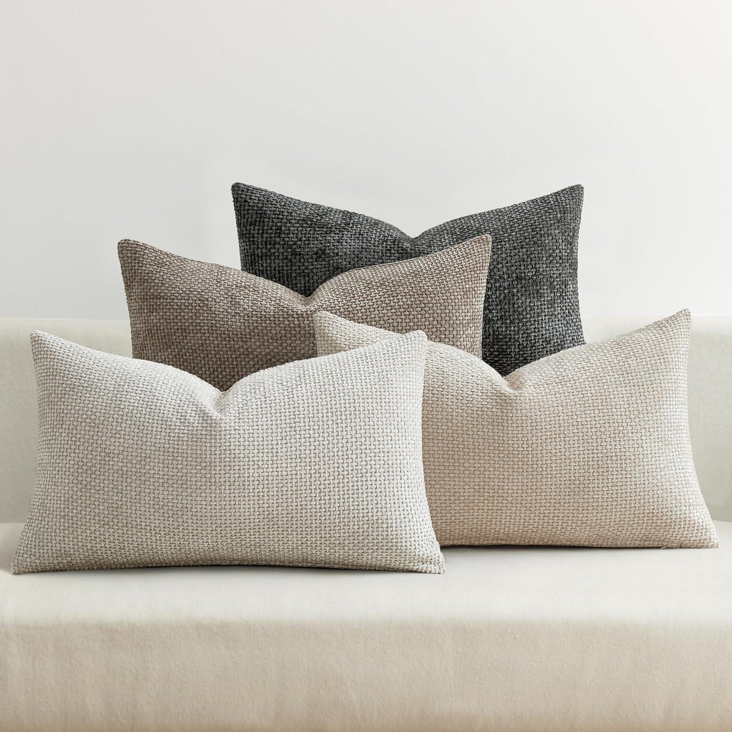 imageMIULEE Pack of 4 Couch Throw Pillow Covers 20x20 Inch Neutral Soft Decorative Chenille Pillow Covers Farmhouse Boho Cushion Covers for Mid Century Modern Home Decor Sofa Bedroom Living RoomNeutral