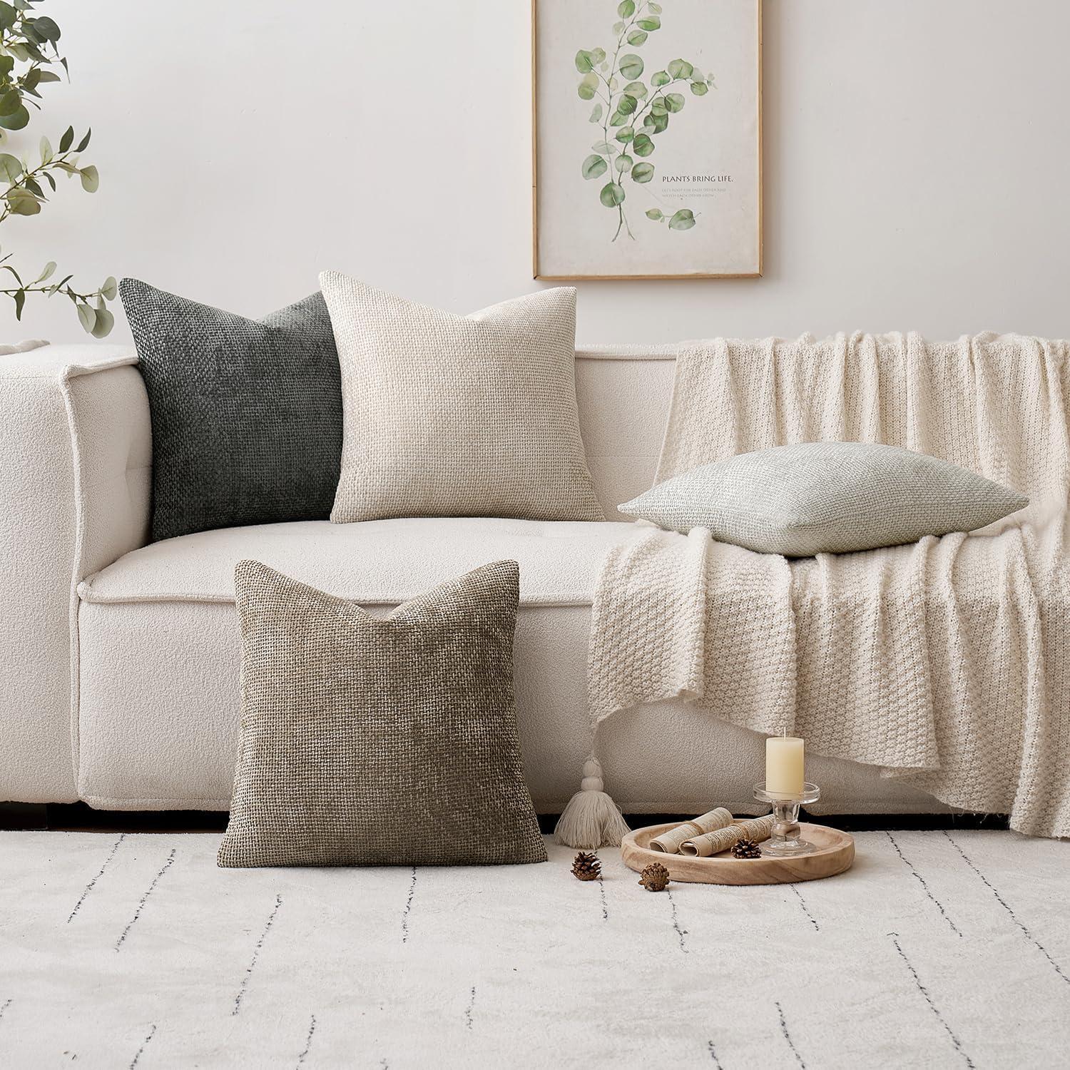 imageMIULEE Pack of 4 Couch Throw Pillow Covers 20x20 Inch Neutral Soft Decorative Chenille Pillow Covers Farmhouse Boho Cushion Covers for Mid Century Modern Home Decor Sofa Bedroom Living RoomNeutral