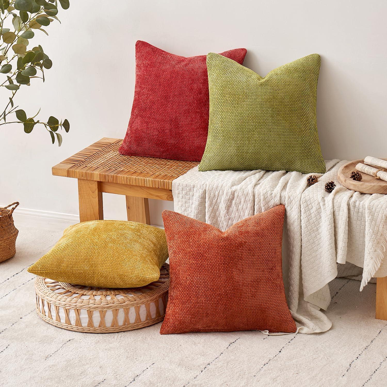 imageMIULEE Pack of 4 Couch Throw Pillow Covers 20x20 Inch Neutral Soft Decorative Chenille Pillow Covers Farmhouse Boho Cushion Covers for Mid Century Modern Home Decor Sofa Bedroom Living RoomYellow Orange