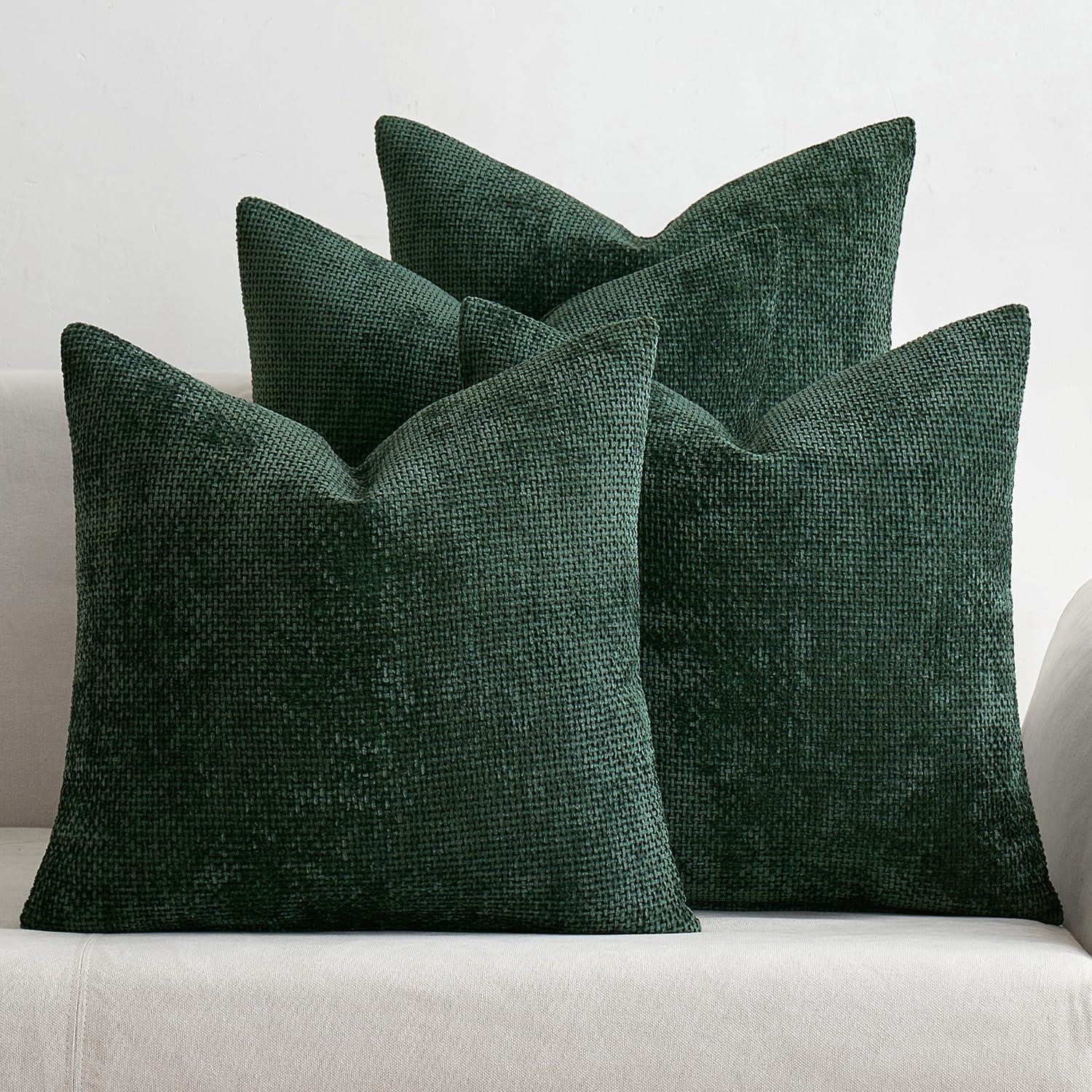 imageMIULEE Pack of 4 Couch Throw Pillow Covers 20x20 Inch Neutral Soft Decorative Chenille Pillow Covers Farmhouse Boho Cushion Covers for Mid Century Modern Home Decor Sofa Bedroom Living RoomChristmas Green