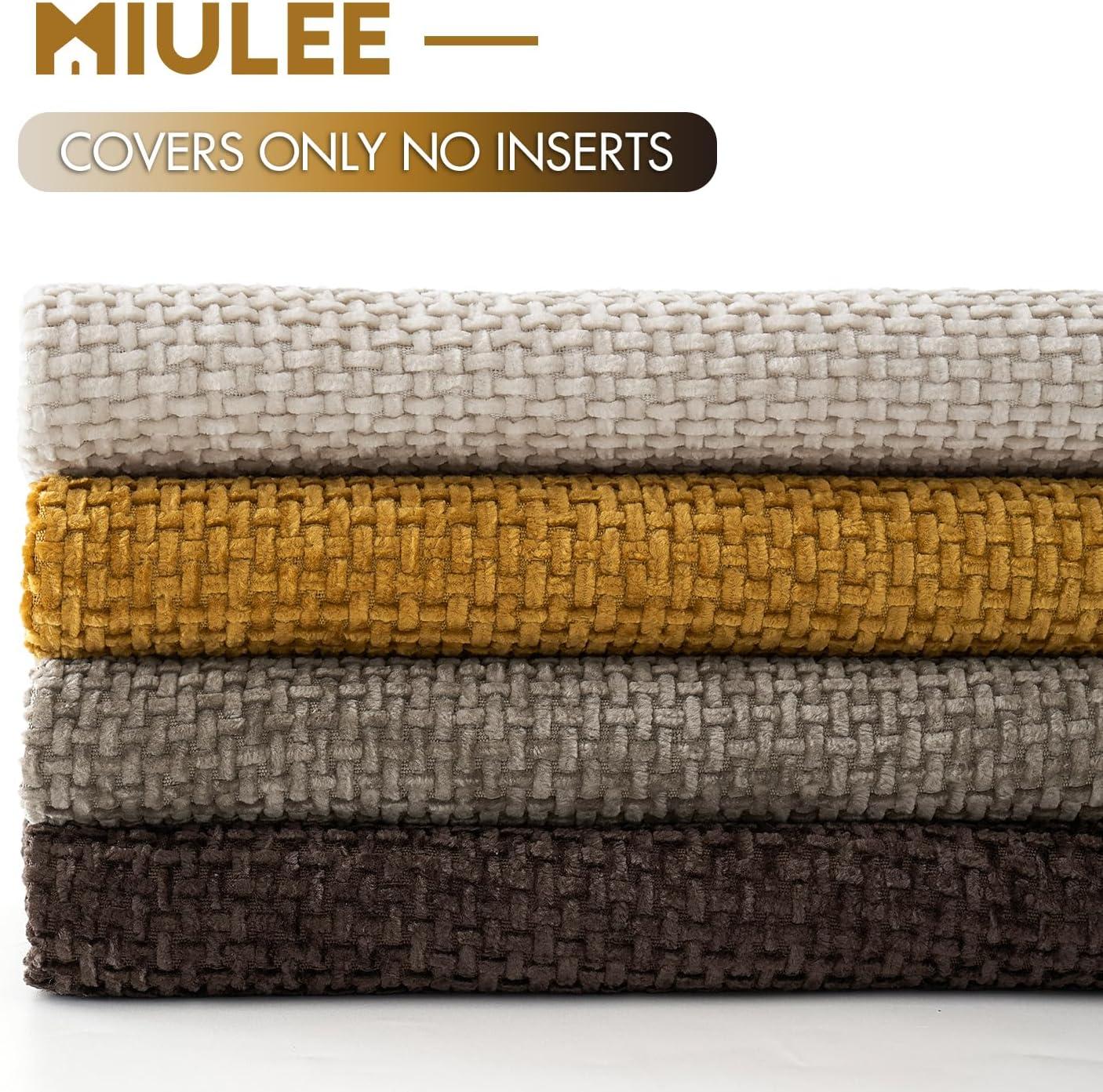 imageMIULEE Pack of 4 Couch Throw Pillow Covers 20x20 Inch Neutral Soft Decorative Chenille Pillow Covers Farmhouse Boho Cushion Covers for Mid Century Modern Home Decor Sofa Bedroom Living RoomNeutral GoldBrown