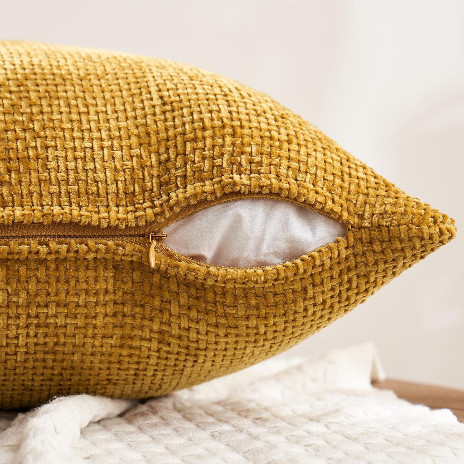 imageMIULEE Pack of 4 Couch Throw Pillow Covers 20x20 Inch Neutral Soft Decorative Chenille Pillow Covers Farmhouse Boho Cushion Covers for Mid Century Modern Home Decor Sofa Bedroom Living RoomNeutral GoldBrown