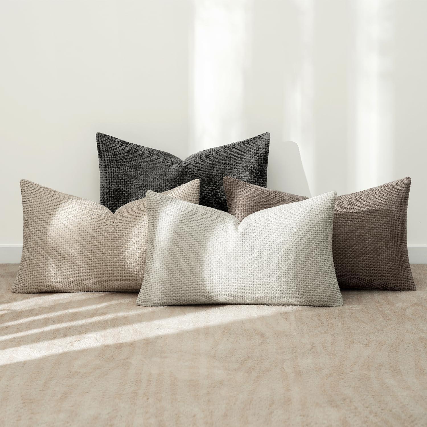 imageMIULEE Pack of 4 Couch Throw Pillow Covers 20x20 Inch Neutral Soft Decorative Chenille Pillow Covers Farmhouse Boho Cushion Covers for Mid Century Modern Home Decor Sofa Bedroom Living RoomNeutral