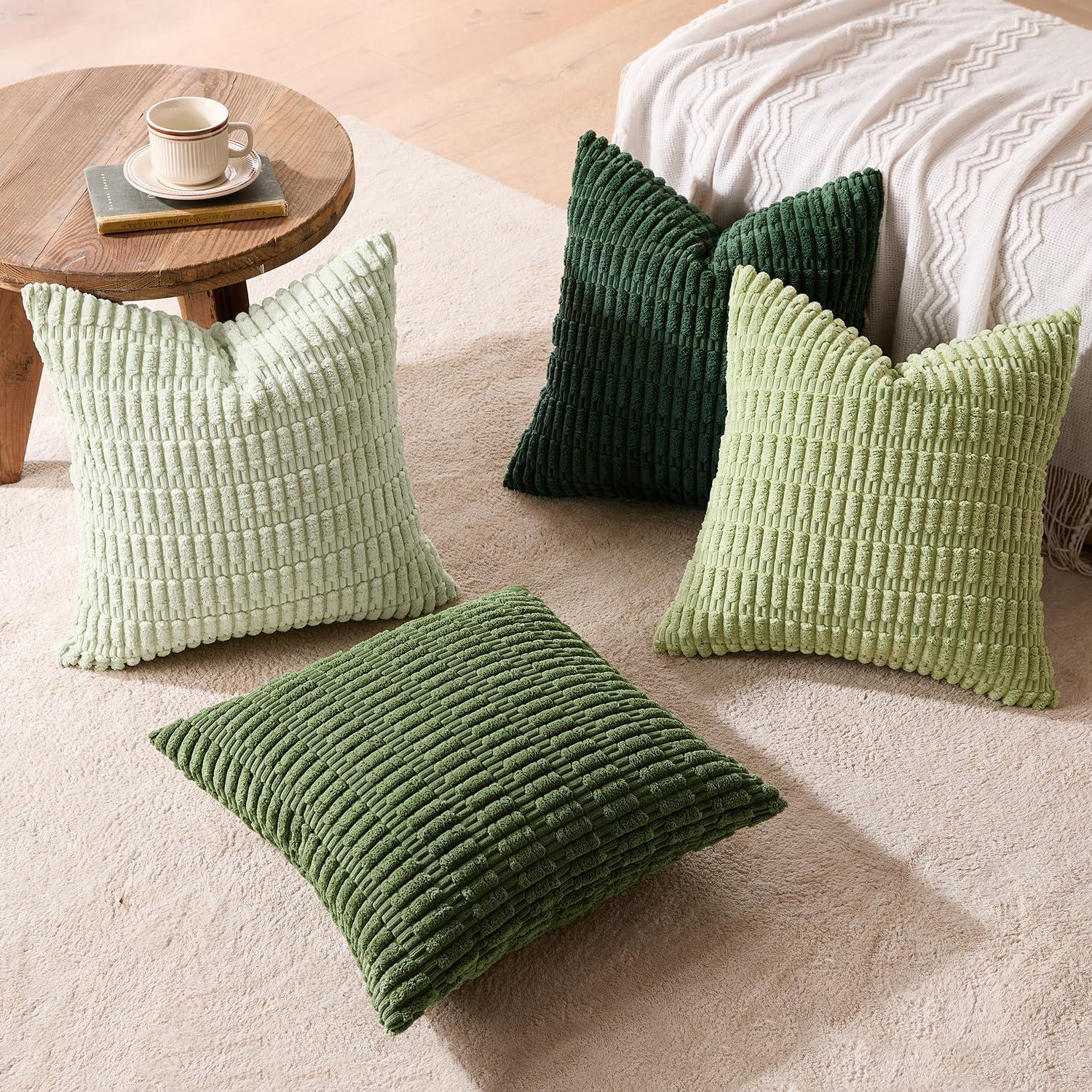 imageMIULEE Pack of 4 Fall Boho Farmhouse Orange Yellow Corduroy Decorative Throw Pillow Covers 18x18 Inch Soft Striped Pillow Covers Modern Rustic Home Decor for Sofa Living Room Couch BedForest Green