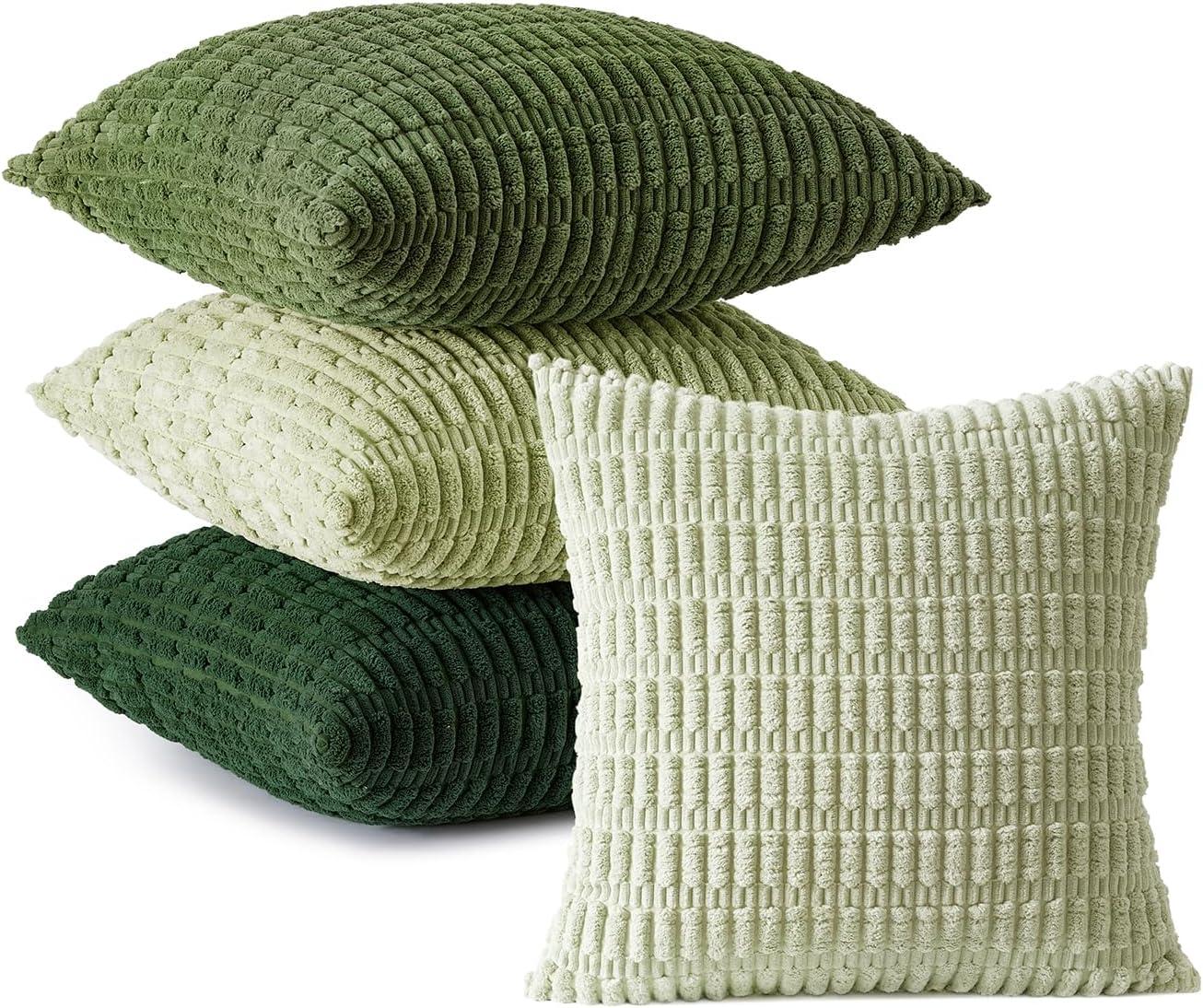 imageMIULEE Pack of 4 Fall Boho Farmhouse Orange Yellow Corduroy Decorative Throw Pillow Covers 18x18 Inch Soft Striped Pillow Covers Modern Rustic Home Decor for Sofa Living Room Couch BedForest Green