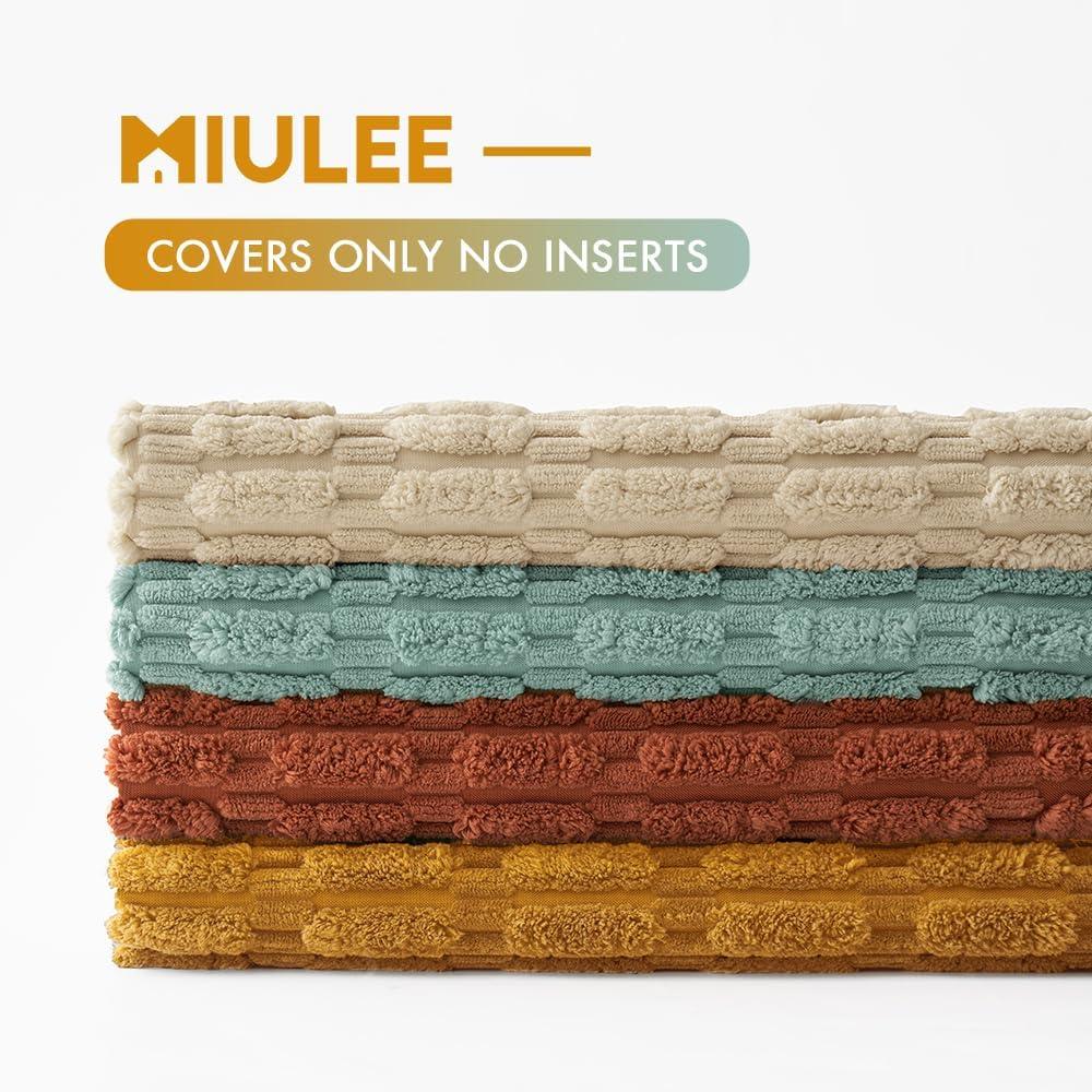 imageMIULEE Pack of 4 Fall Boho Farmhouse Orange Yellow Corduroy Decorative Throw Pillow Covers 18x18 Inch Soft Striped Pillow Covers Modern Rustic Home Decor for Sofa Living Room Couch BedOrange Teal
