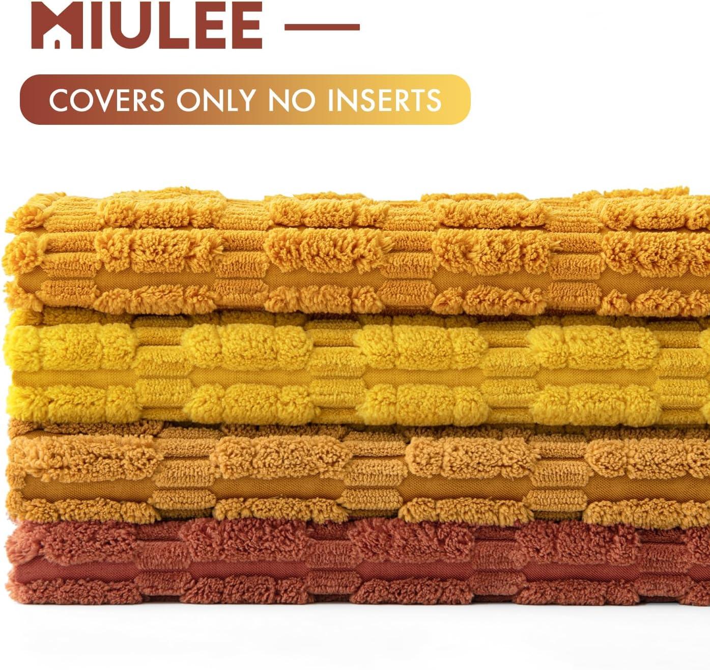 imageMIULEE Pack of 4 Fall Boho Farmhouse Orange Yellow Corduroy Decorative Throw Pillow Covers 18x18 Inch Soft Striped Pillow Covers Modern Rustic Home Decor for Sofa Living Room Couch BedOrangeyellow