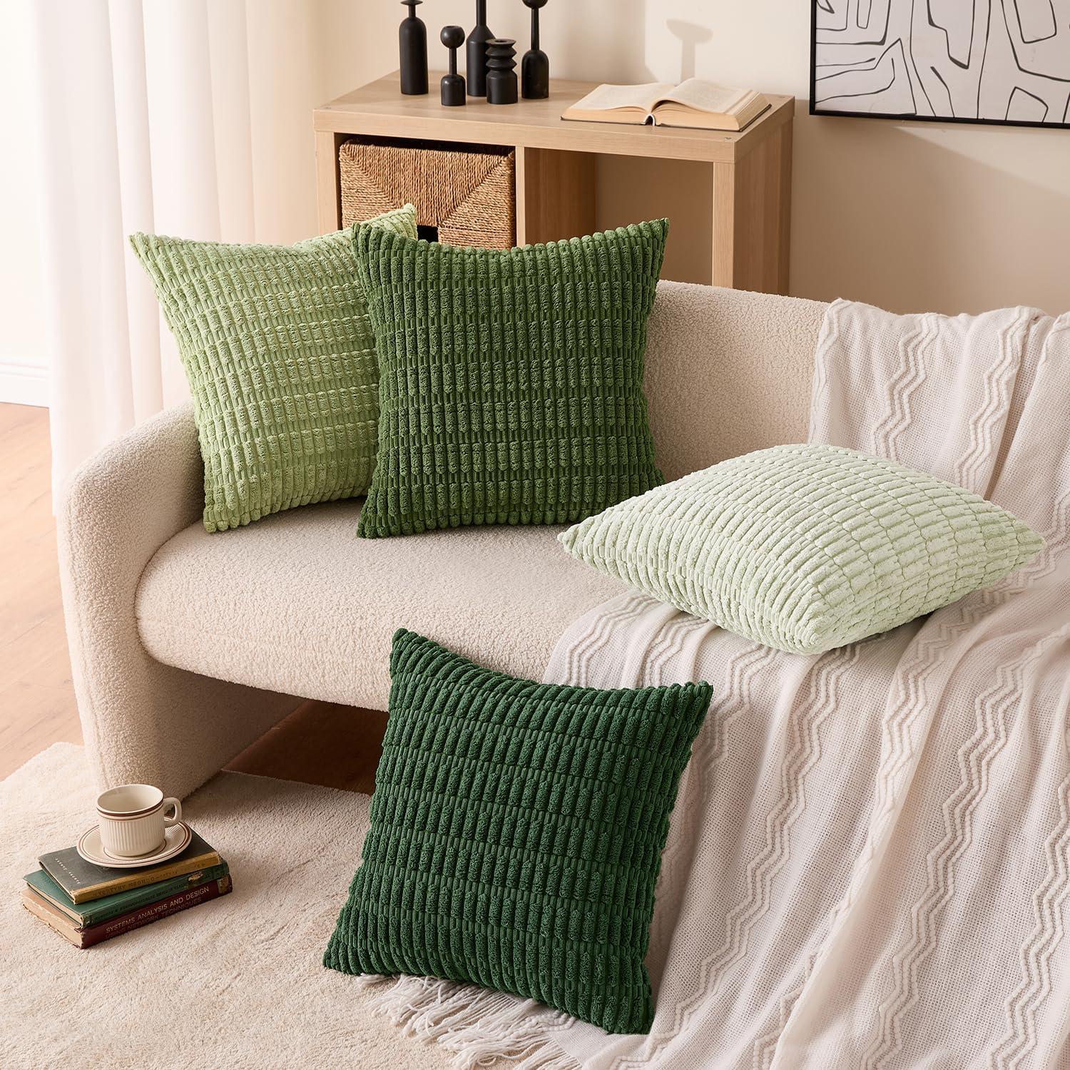 imageMIULEE Pack of 4 Fall Boho Farmhouse Orange Yellow Corduroy Decorative Throw Pillow Covers 18x18 Inch Soft Striped Pillow Covers Modern Rustic Home Decor for Sofa Living Room Couch BedForest Green