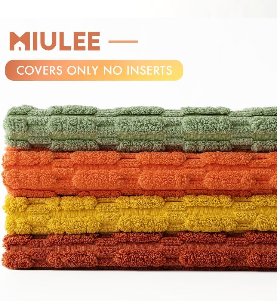 imageMIULEE Pack of 4 Fall Boho Farmhouse Orange Yellow Corduroy Decorative Throw Pillow Covers 18x18 Inch Soft Striped Pillow Covers Modern Rustic Home Decor for Sofa Living Room Couch BedOrange Green